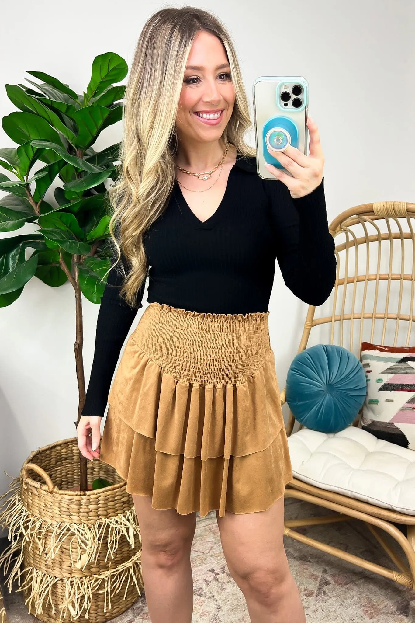 Lavern Faux Suede Tiered Skirt - FINAL SALE