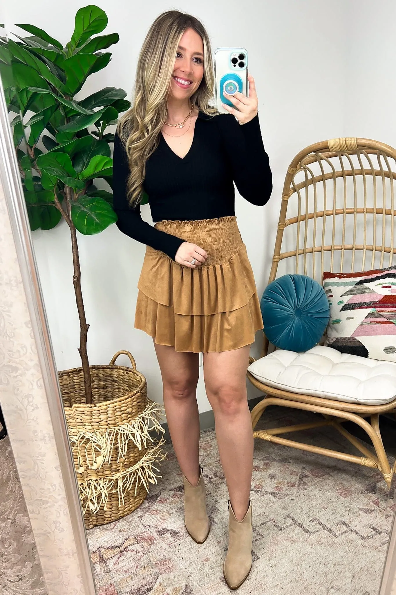 Lavern Faux Suede Tiered Skirt - FINAL SALE