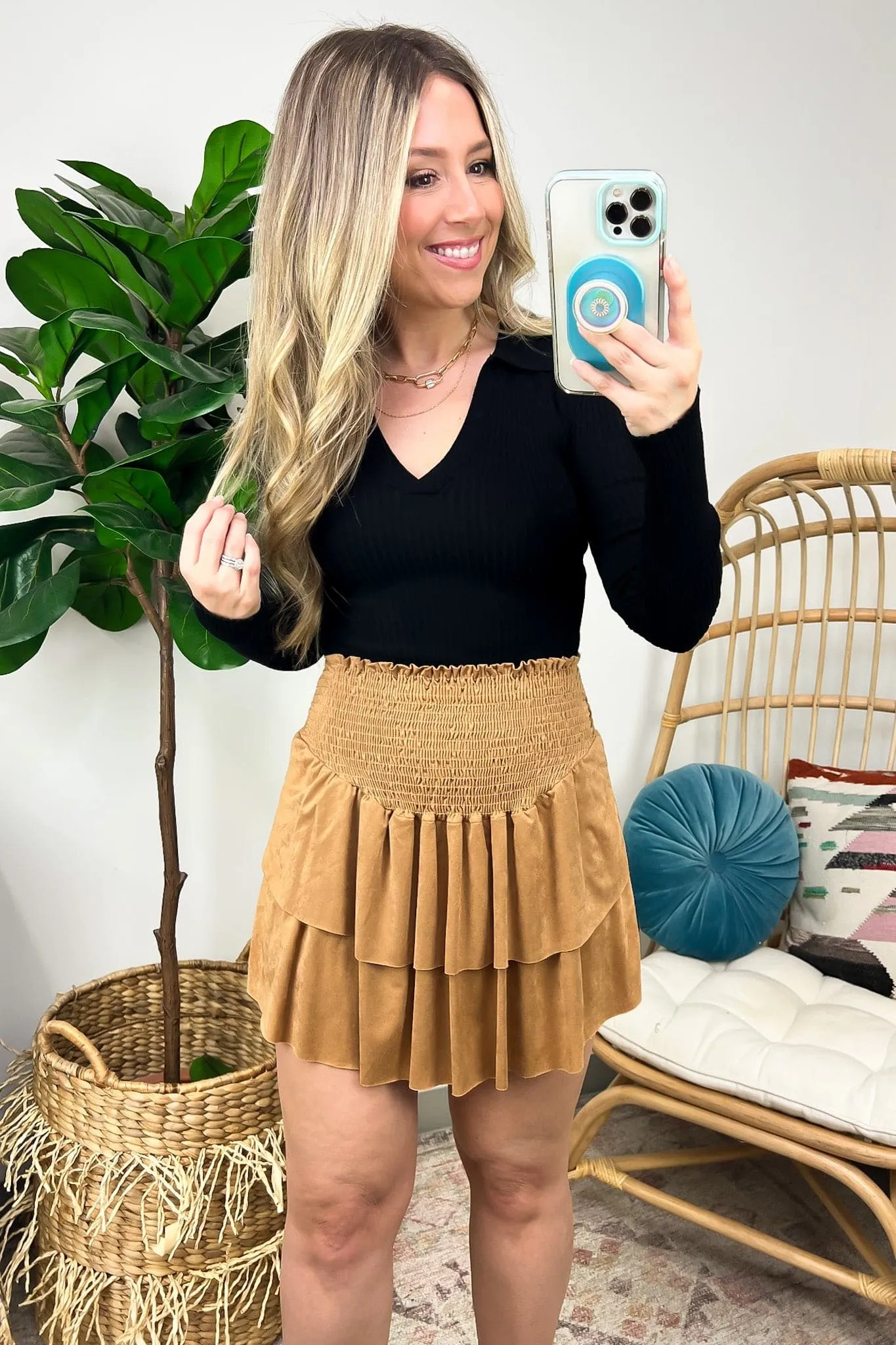 Lavern Faux Suede Tiered Skirt - FINAL SALE
