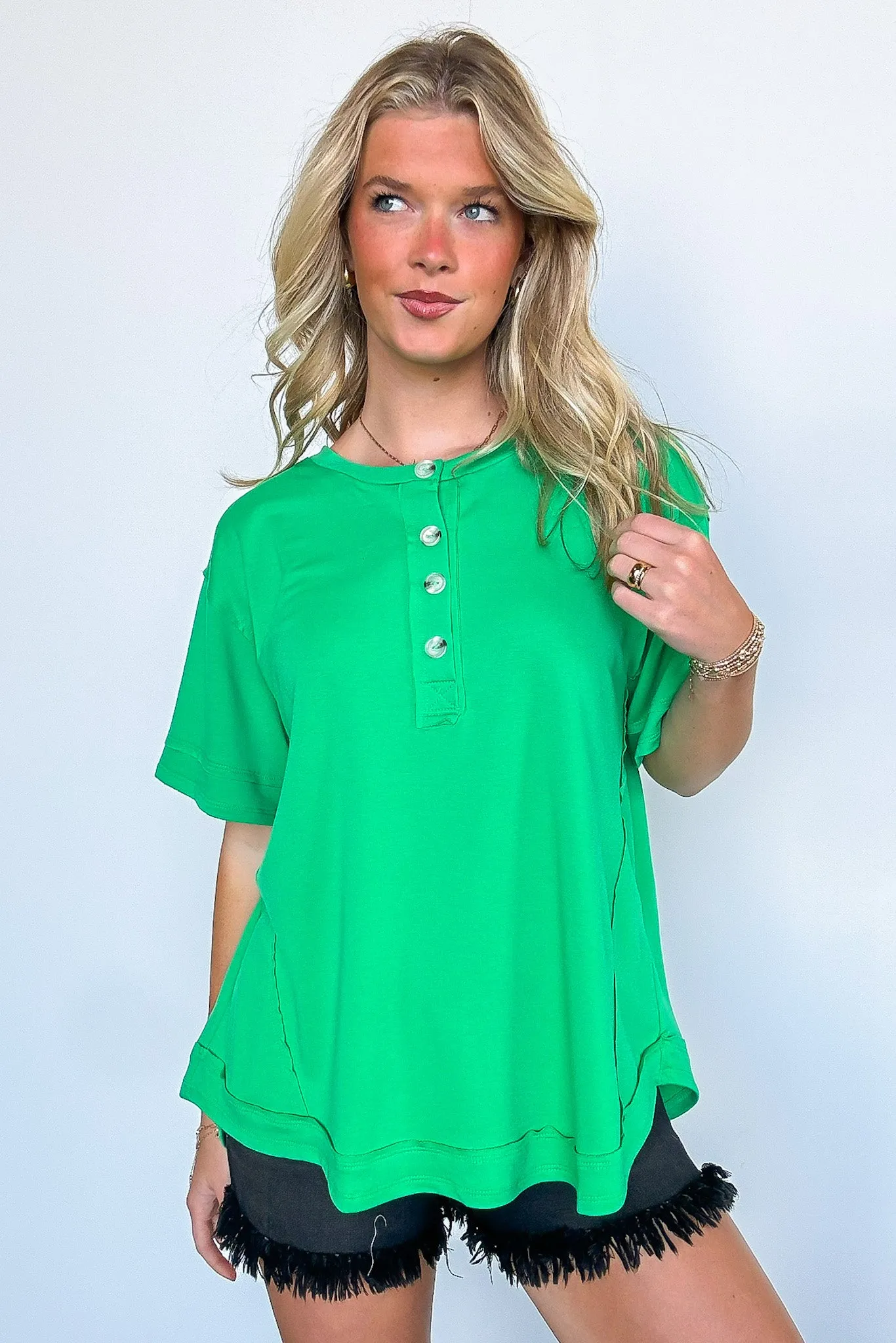 Laylia Relaxed Henley Button Top