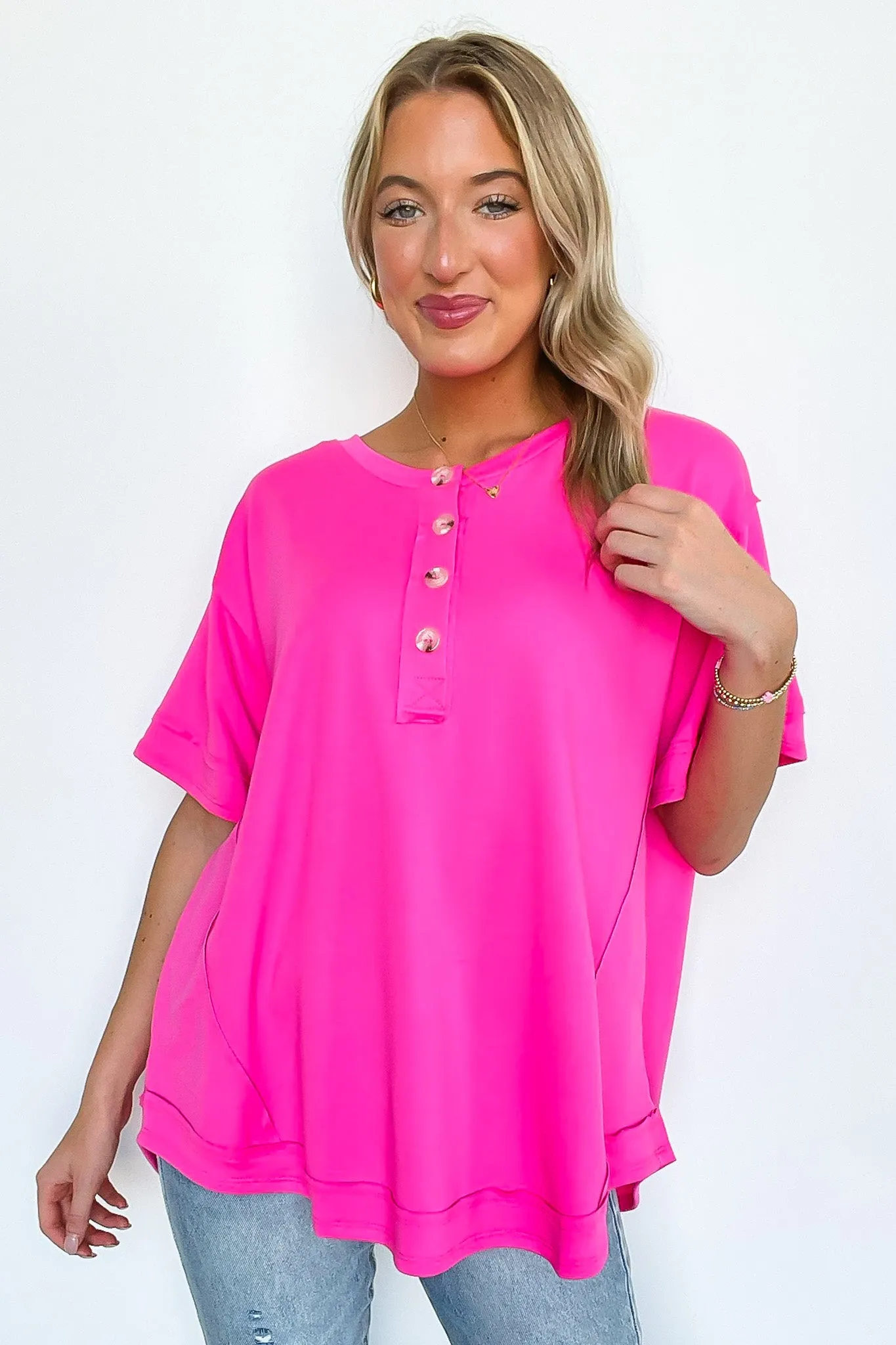 Laylia Relaxed Henley Button Top