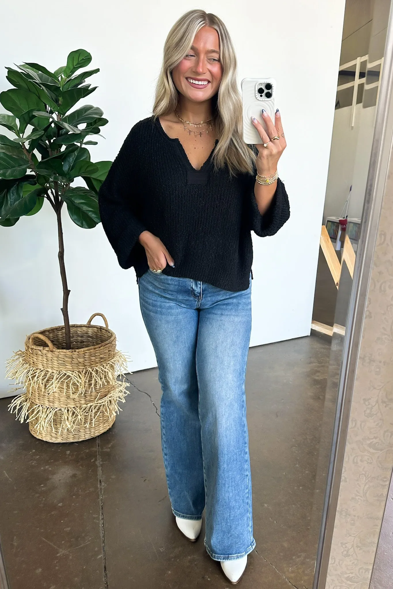 Leonie V-Neck Patch Knit Pullover - BACK IN STOCK