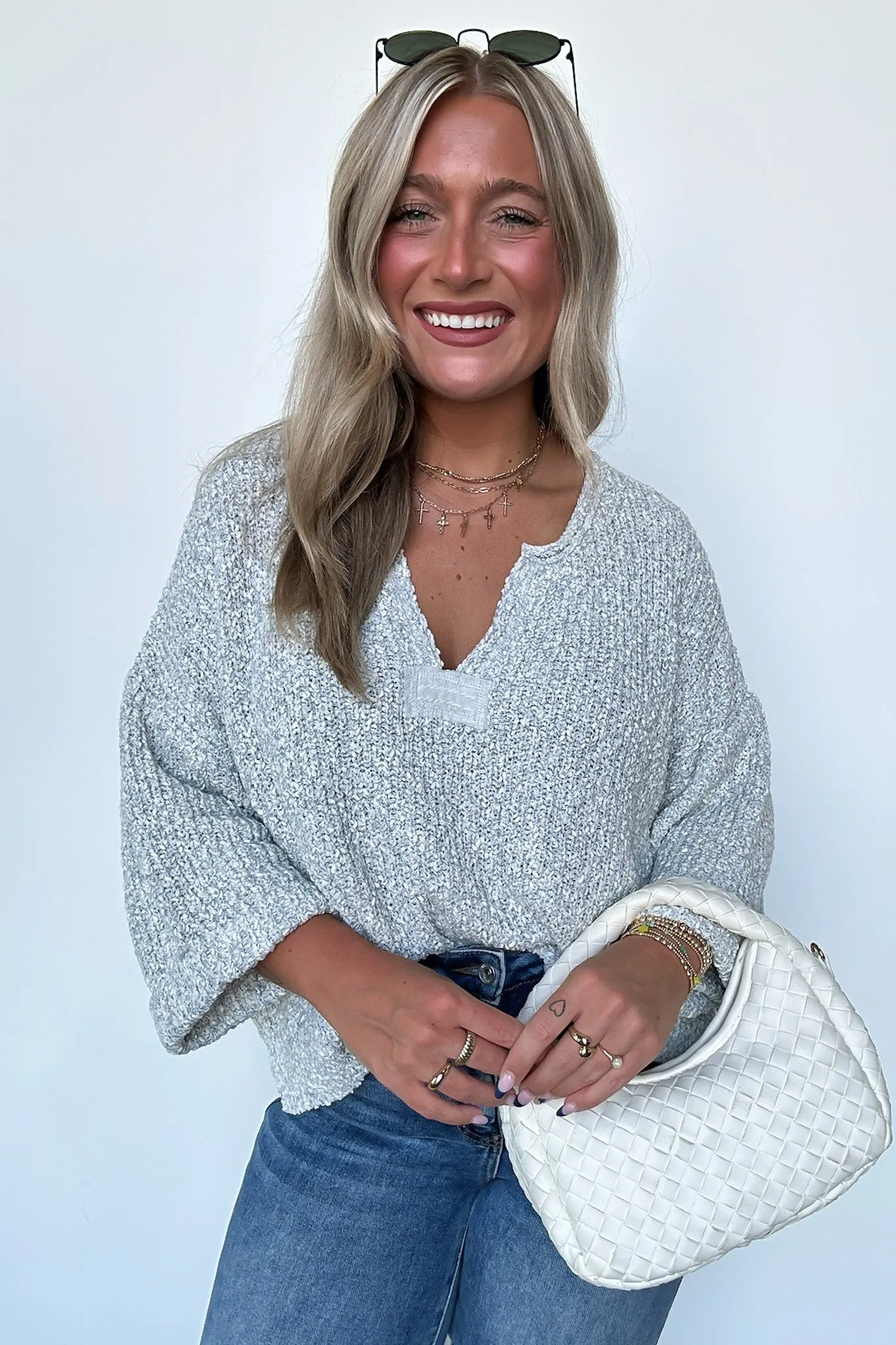 Leonie V-Neck Patch Knit Pullover - BACK IN STOCK