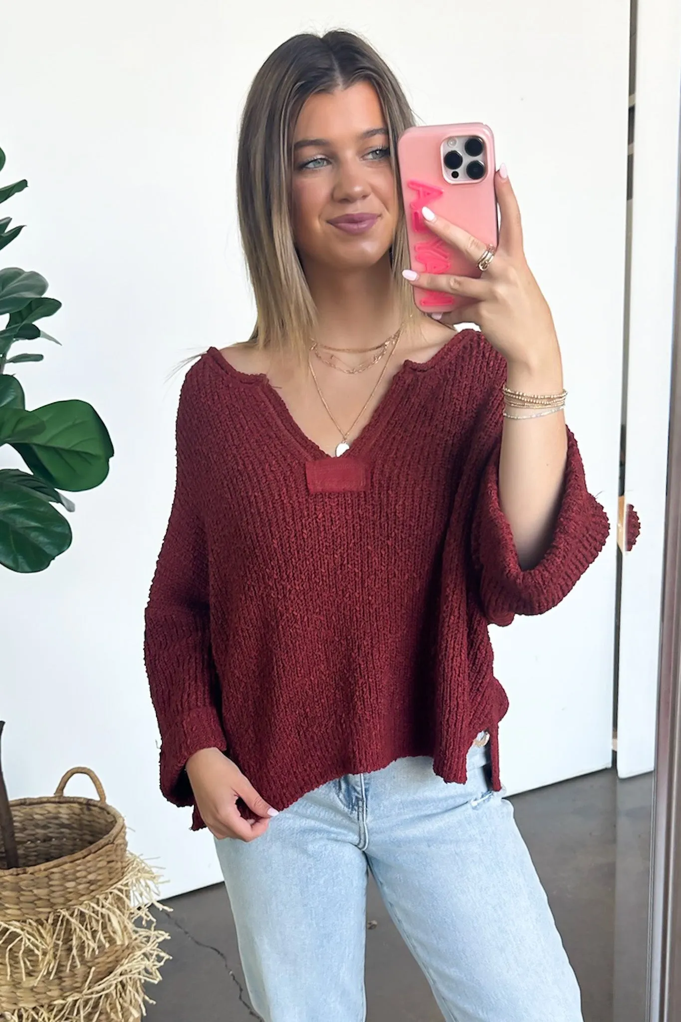 Leonie V-Neck Patch Knit Pullover - BACK IN STOCK