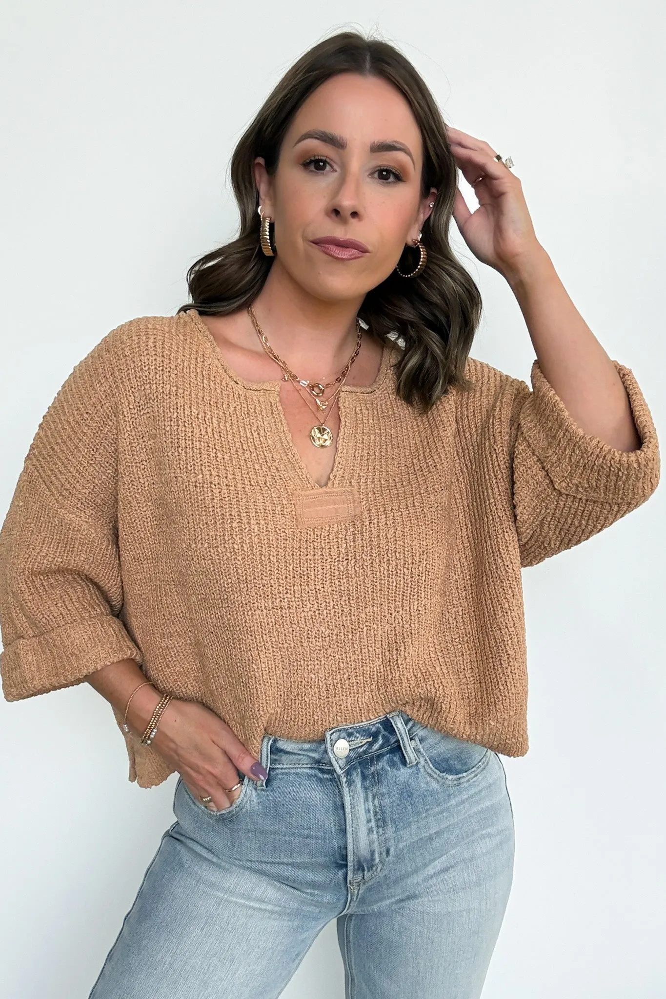 Leonie V-Neck Patch Knit Pullover - BACK IN STOCK