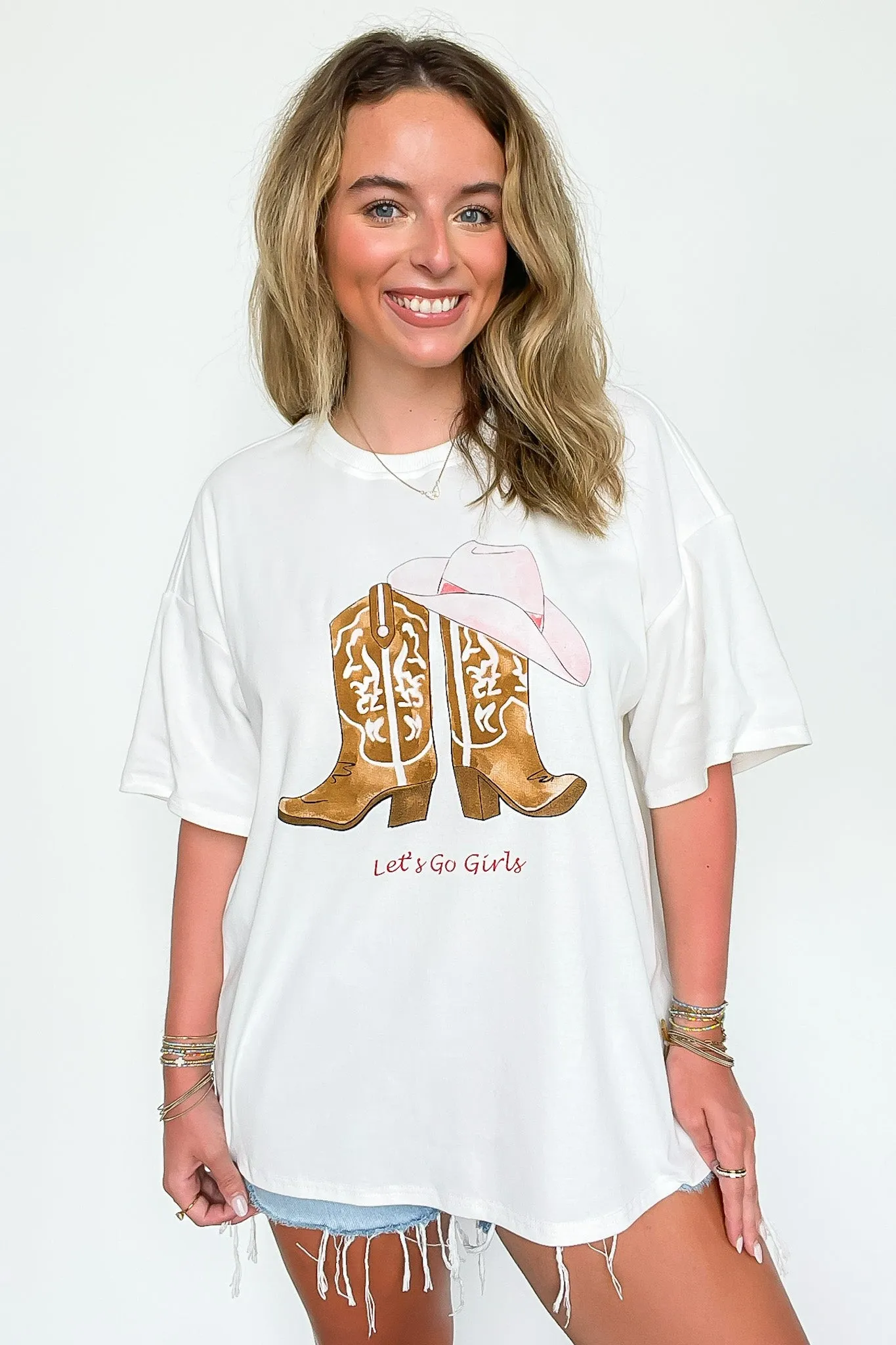 Let's Go Girls Boot Graphic Oversized Tee