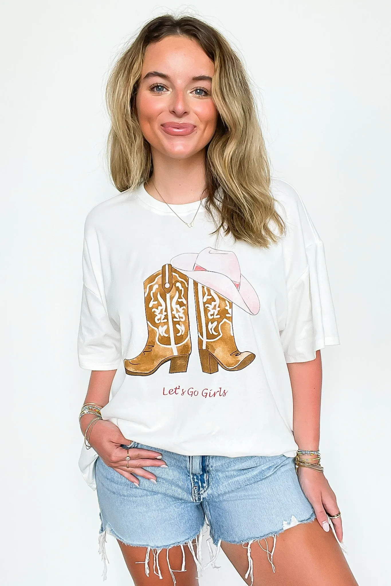 Let's Go Girls Boot Graphic Oversized Tee