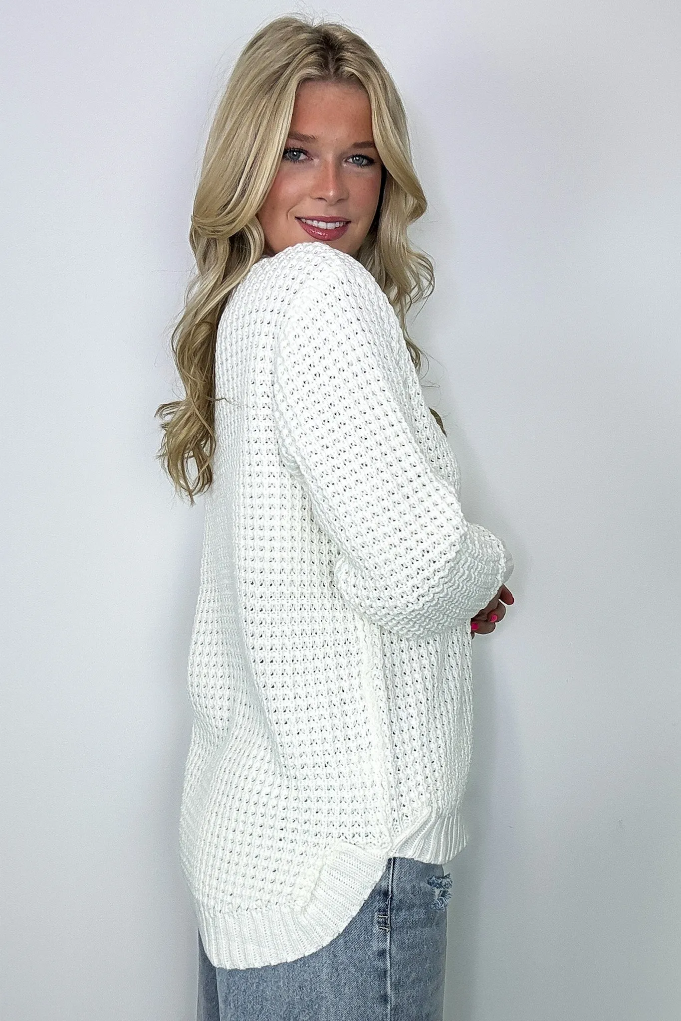 Lila High Low Waffle Knit Sweater - FINAL SALE