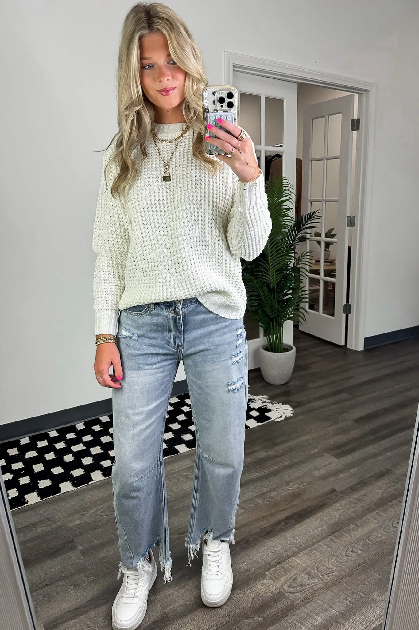 Lila High Low Waffle Knit Sweater - FINAL SALE