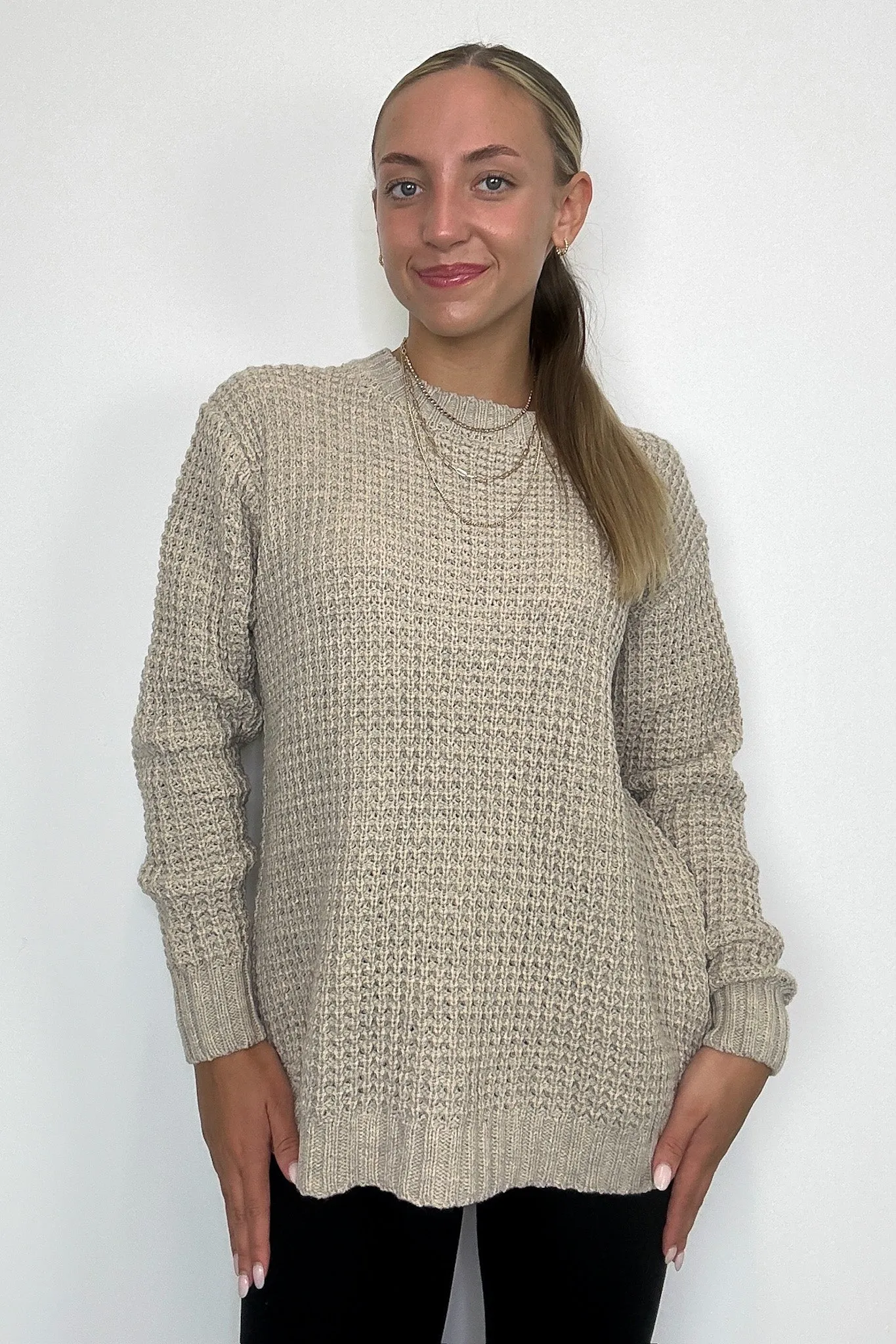 Lila High Low Waffle Knit Sweater - FINAL SALE