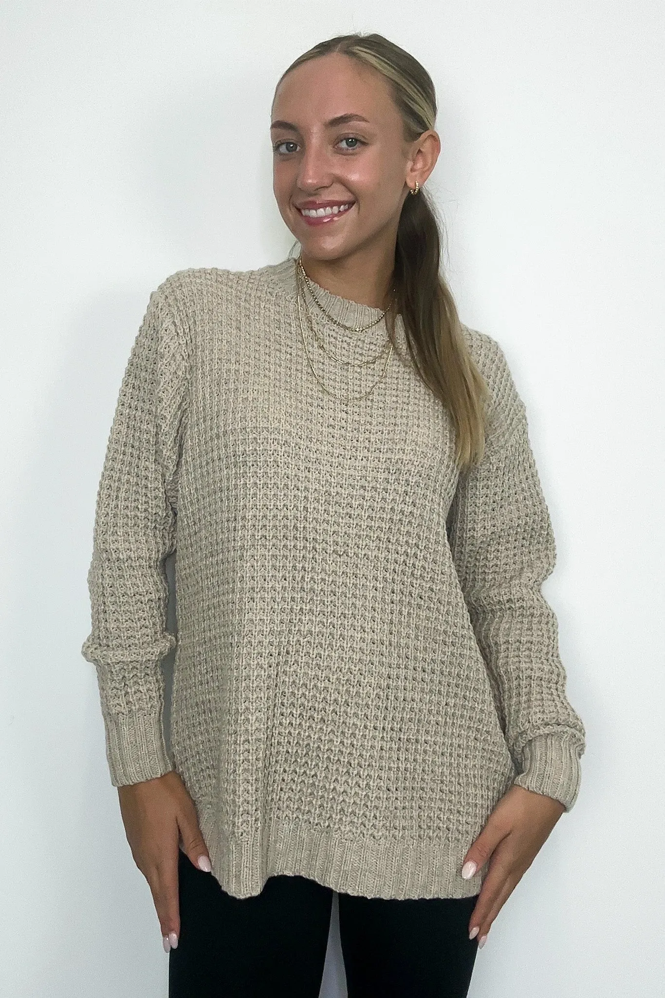 Lila High Low Waffle Knit Sweater - FINAL SALE