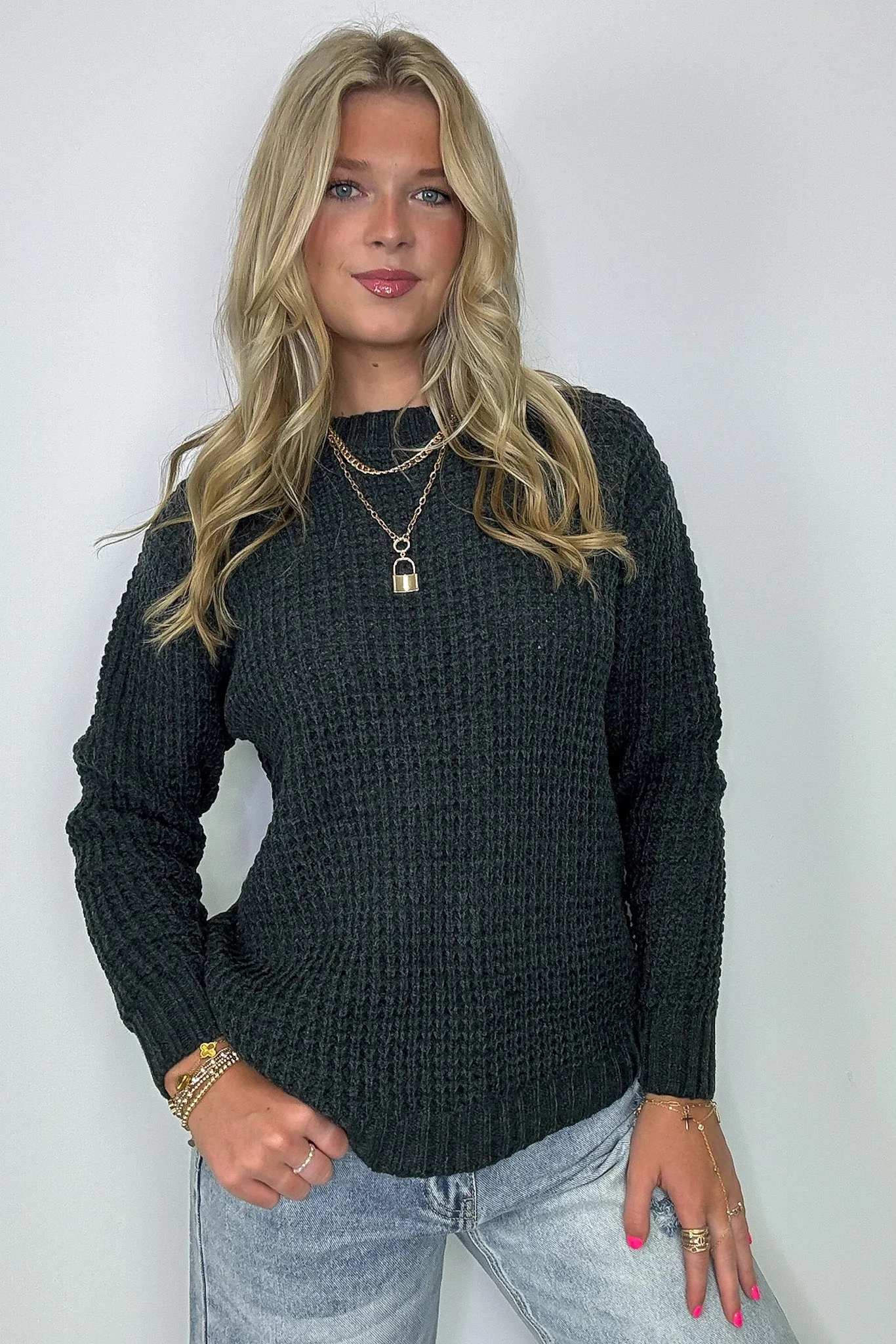 Lila High Low Waffle Knit Sweater - FINAL SALE