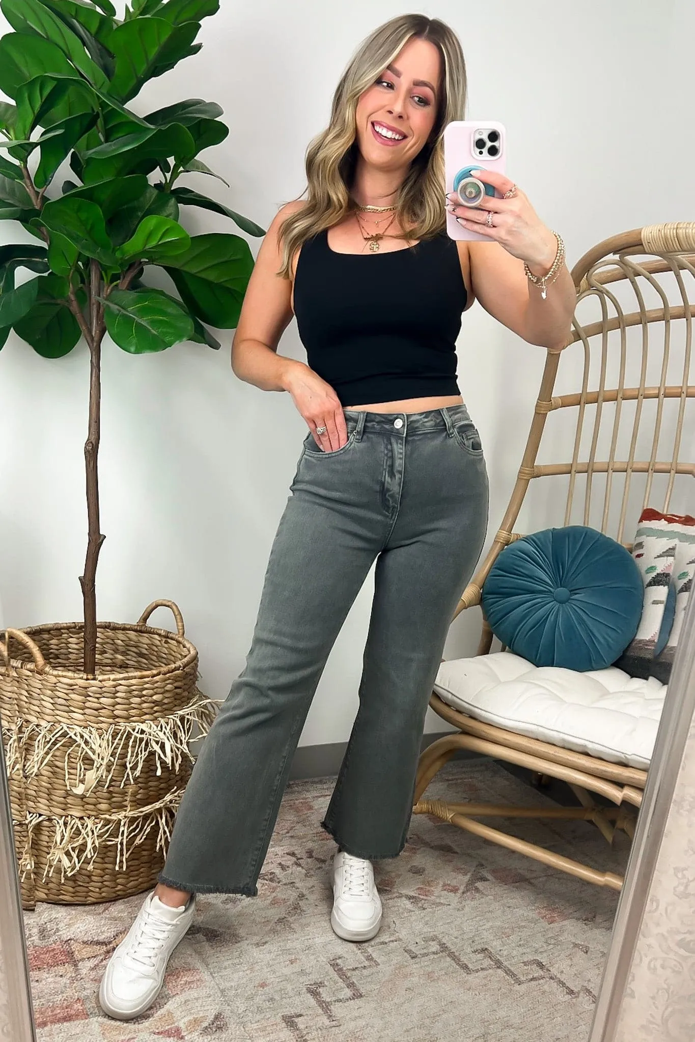 Liotah Acid Wash Frayed Hem Bootcut Jeans - FINAL SALE