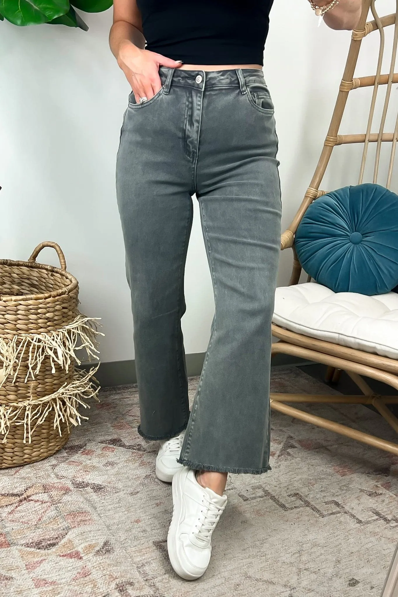Liotah Acid Wash Frayed Hem Bootcut Jeans - FINAL SALE