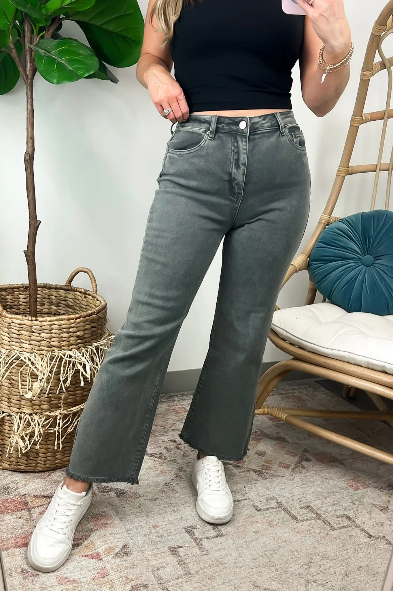 Liotah Acid Wash Frayed Hem Bootcut Jeans - FINAL SALE