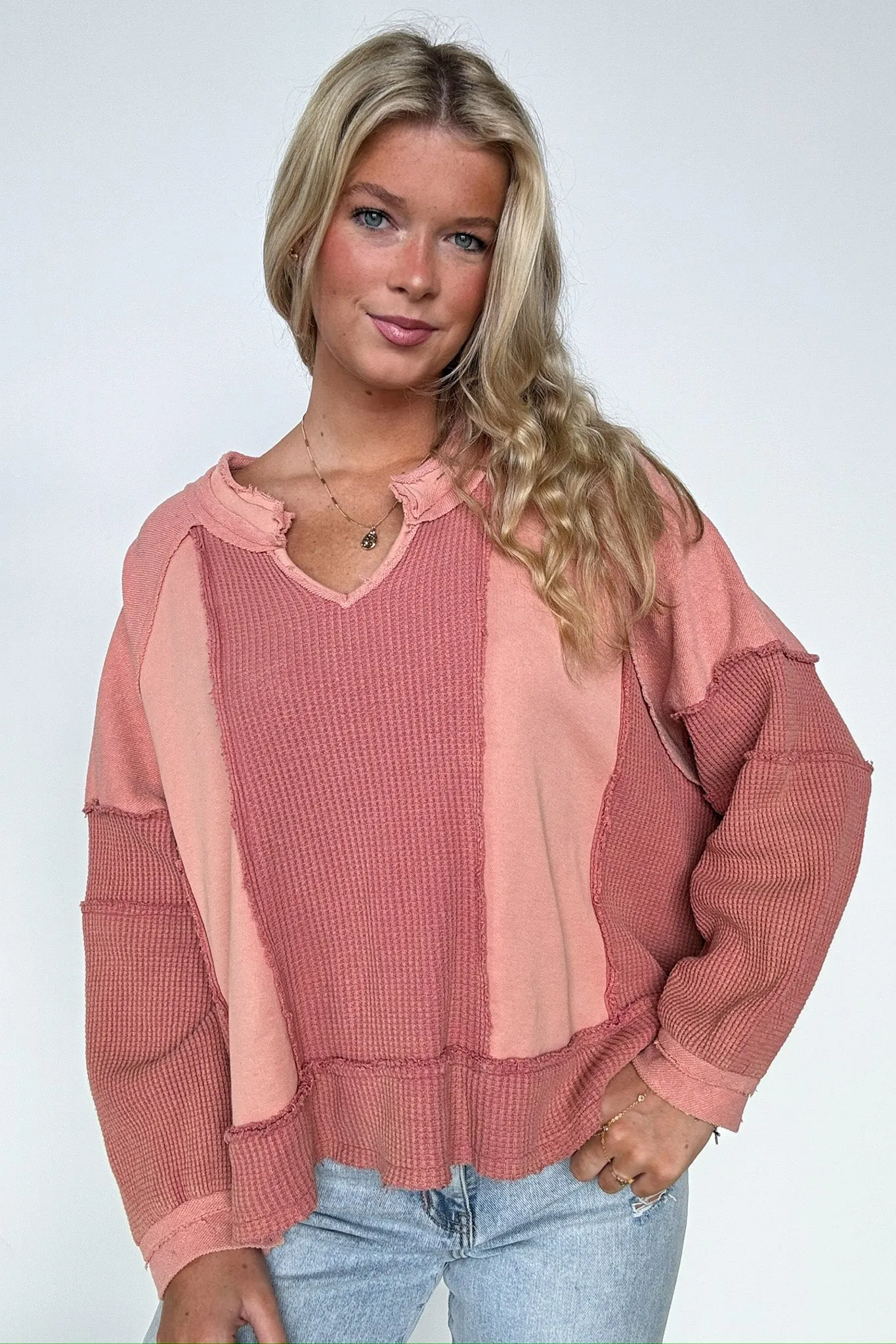 Lisette Notched Neck Contrast Knit Top - BACK IN STOCK