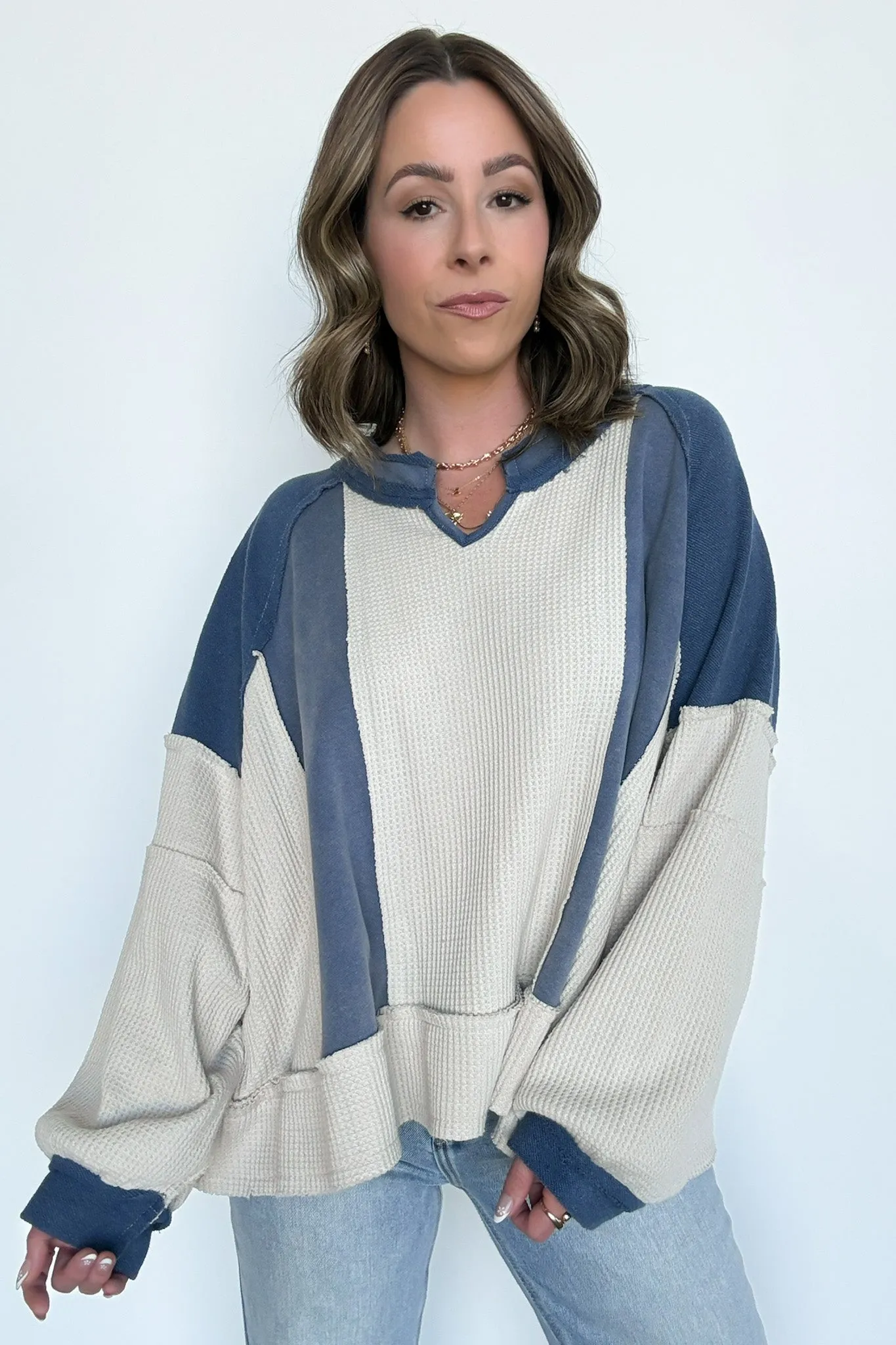 Lisette Notched Neck Contrast Knit Top - BACK IN STOCK