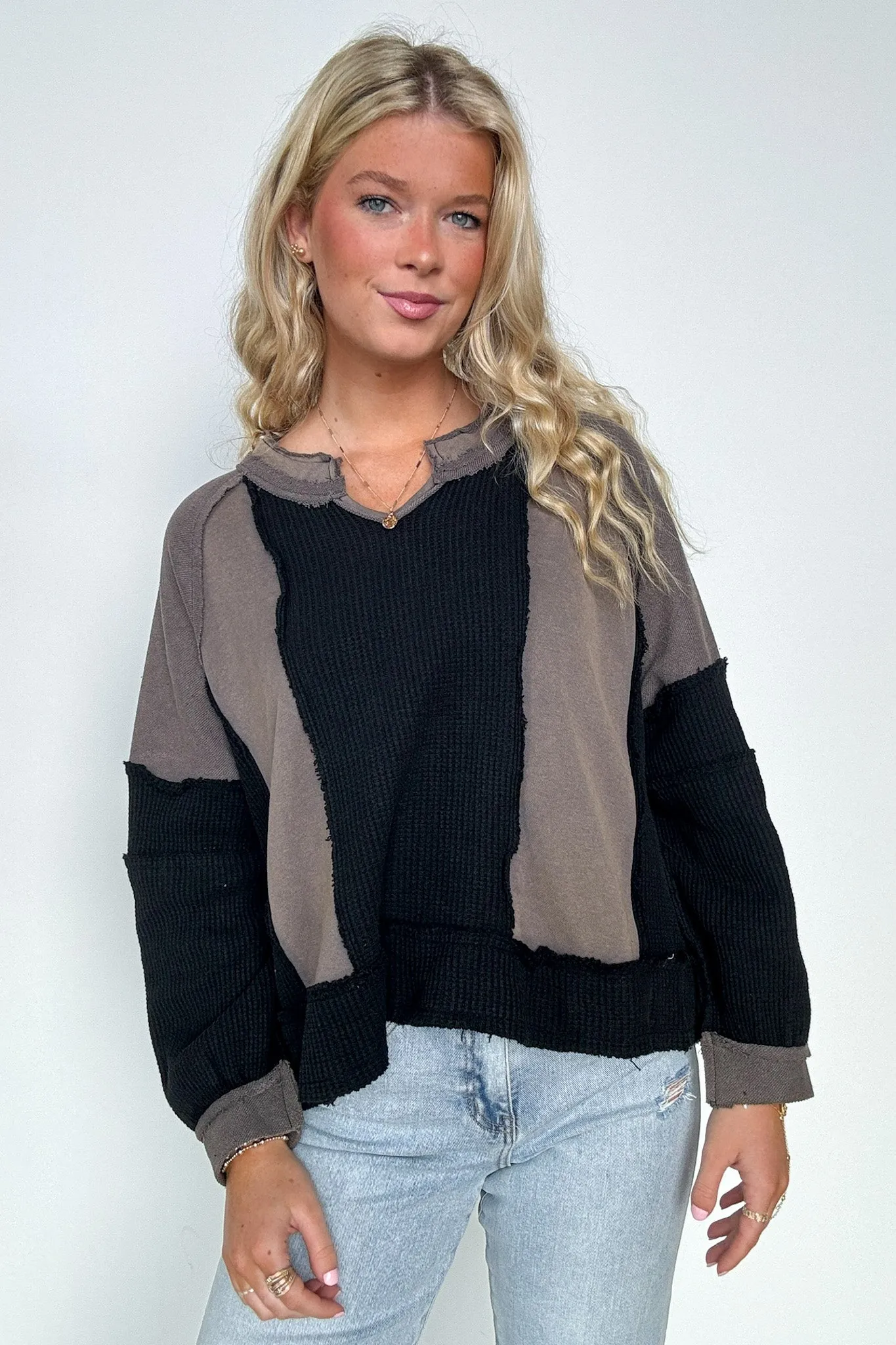 Lisette Notched Neck Contrast Knit Top - BACK IN STOCK