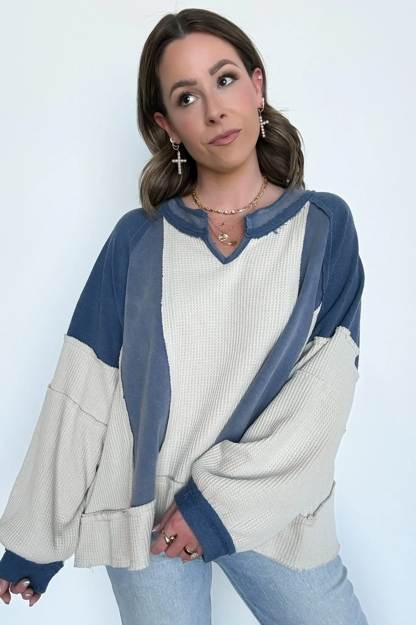 Lisette Notched Neck Contrast Knit Top - BACK IN STOCK
