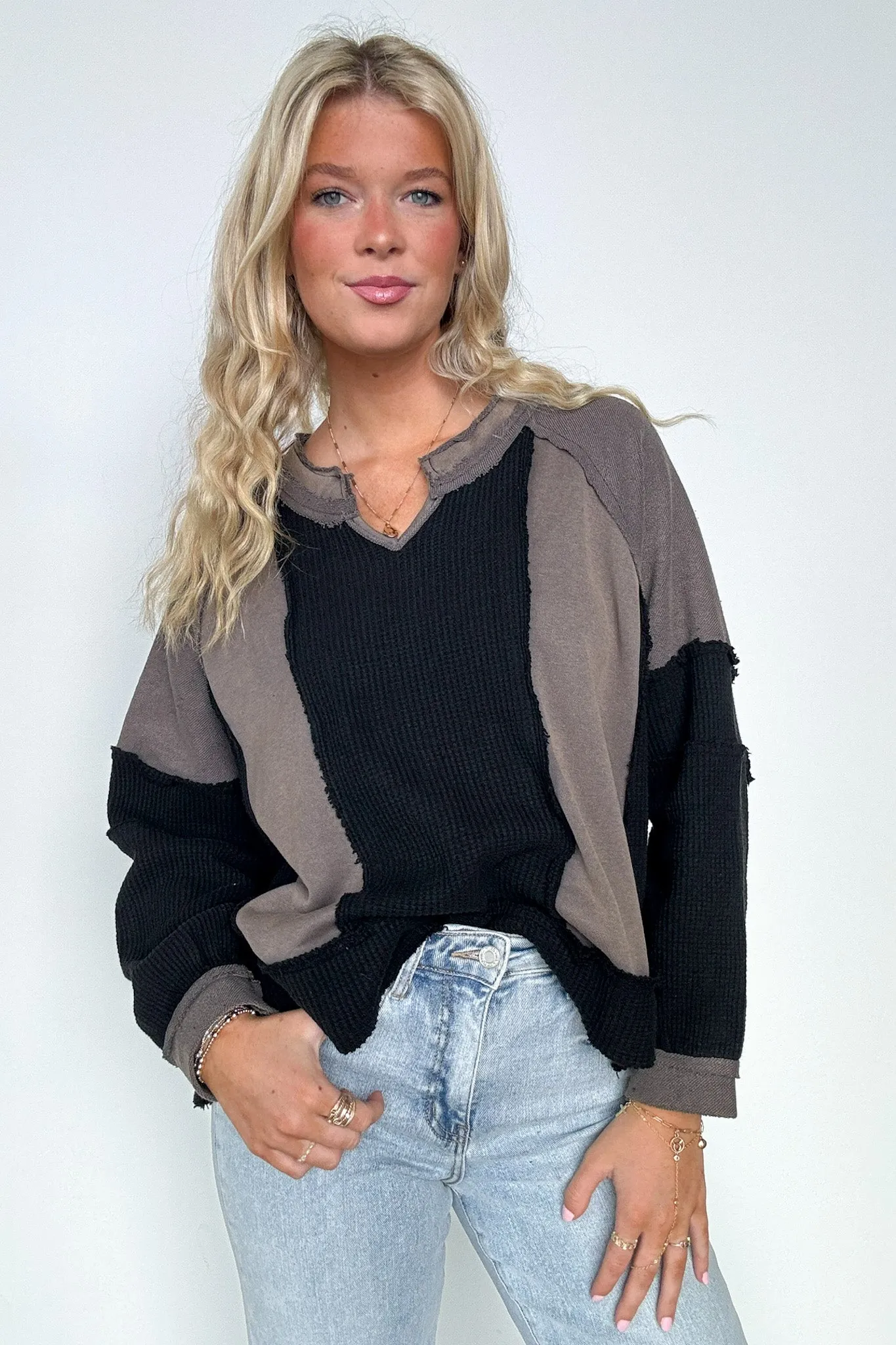 Lisette Notched Neck Contrast Knit Top - BACK IN STOCK