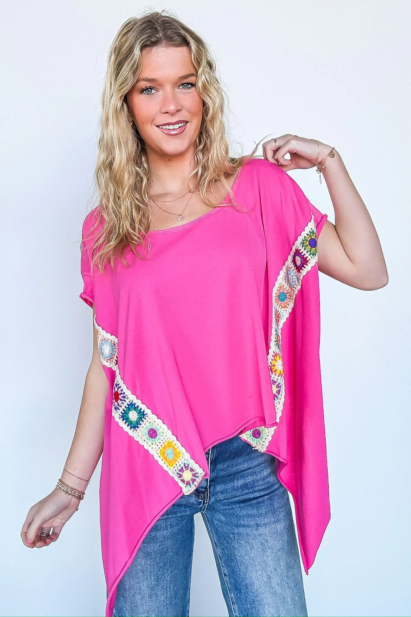 Liz Crochet Trim Batwing Top