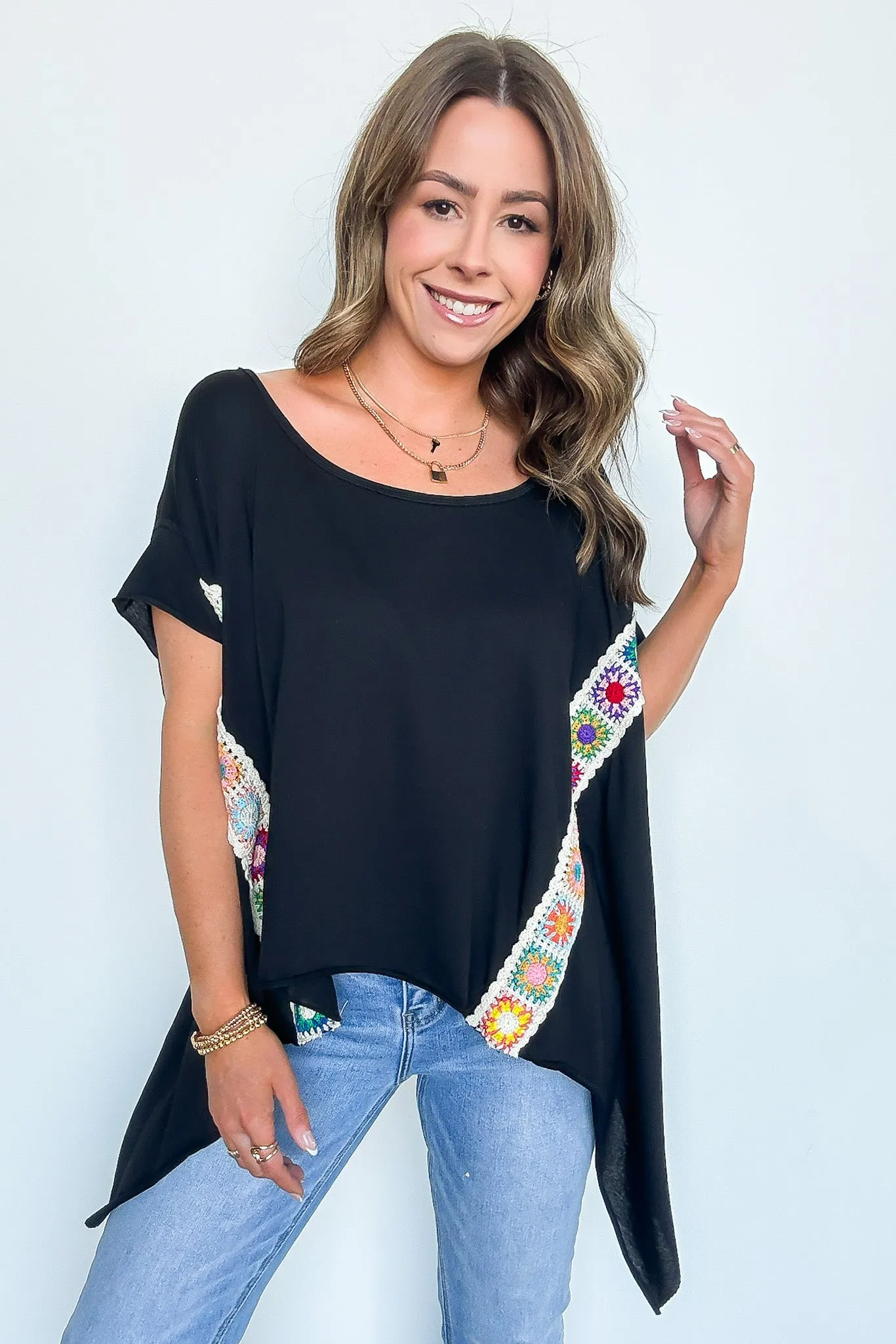 Liz Crochet Trim Batwing Top