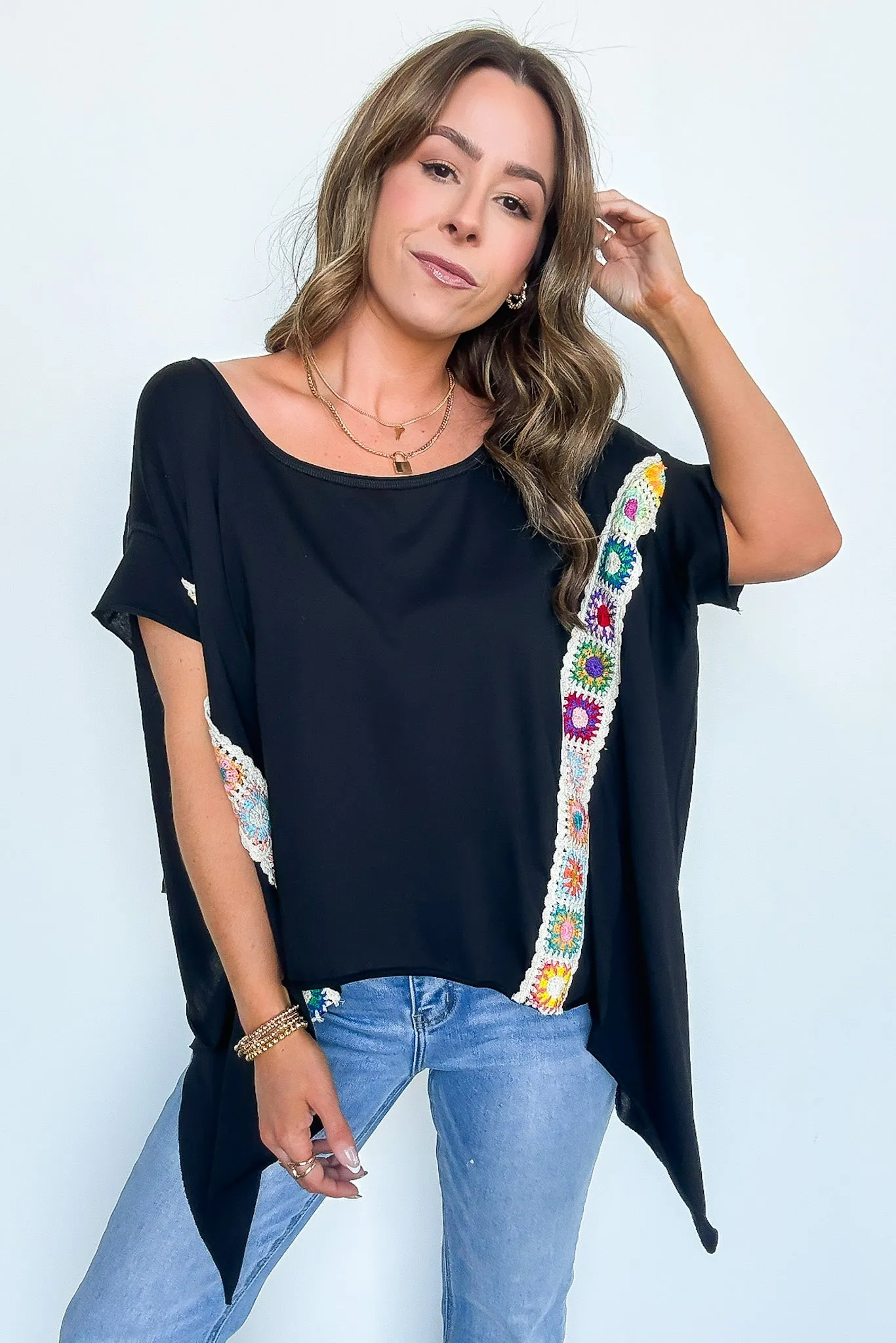 Liz Crochet Trim Batwing Top