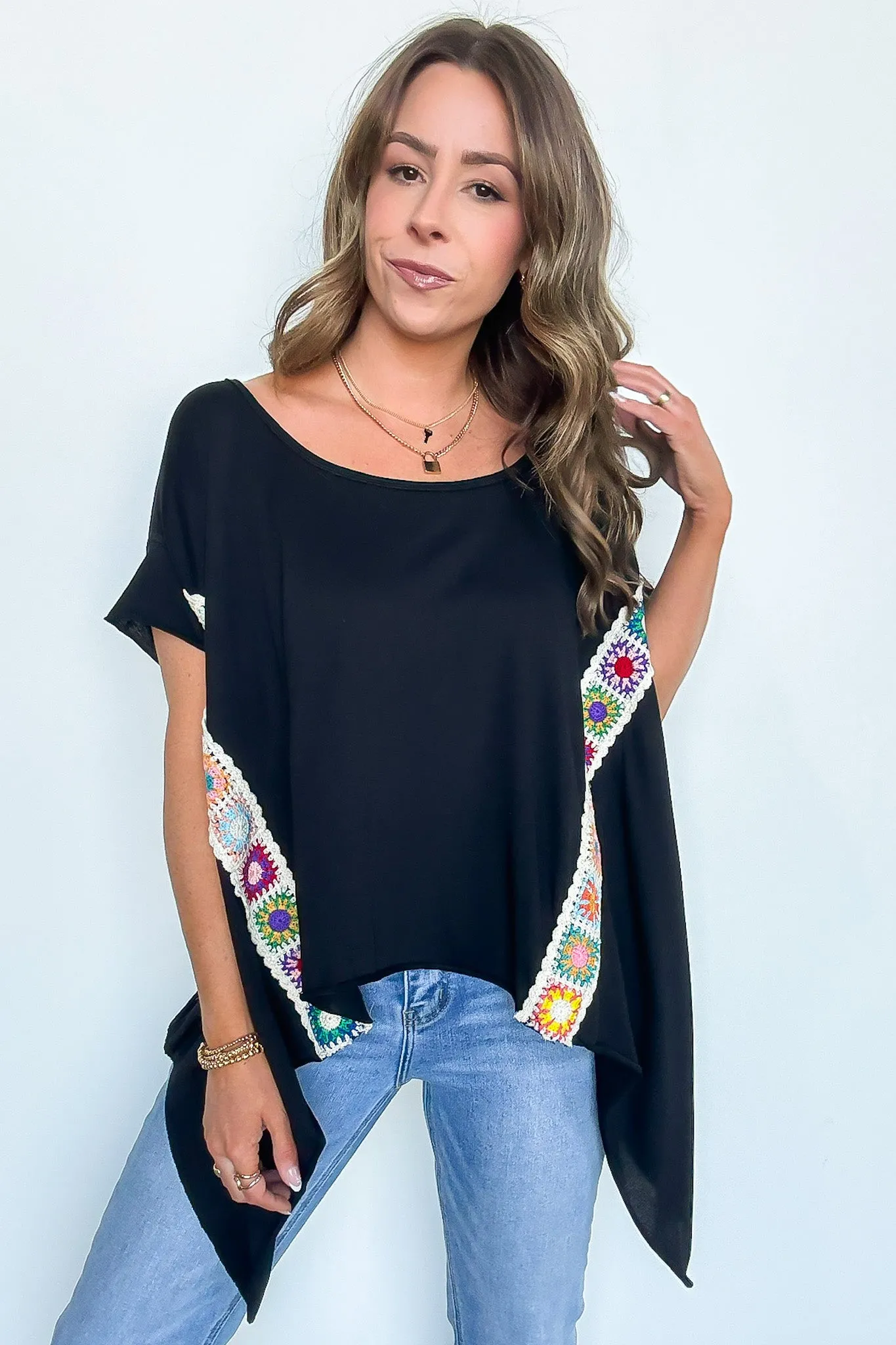Liz Crochet Trim Batwing Top