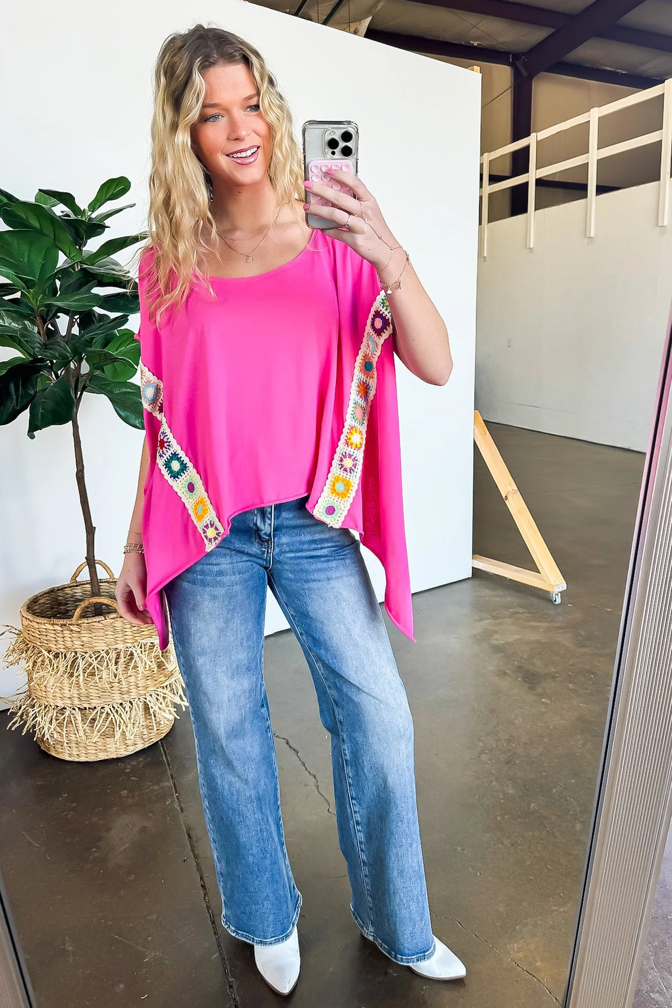 Liz Crochet Trim Batwing Top