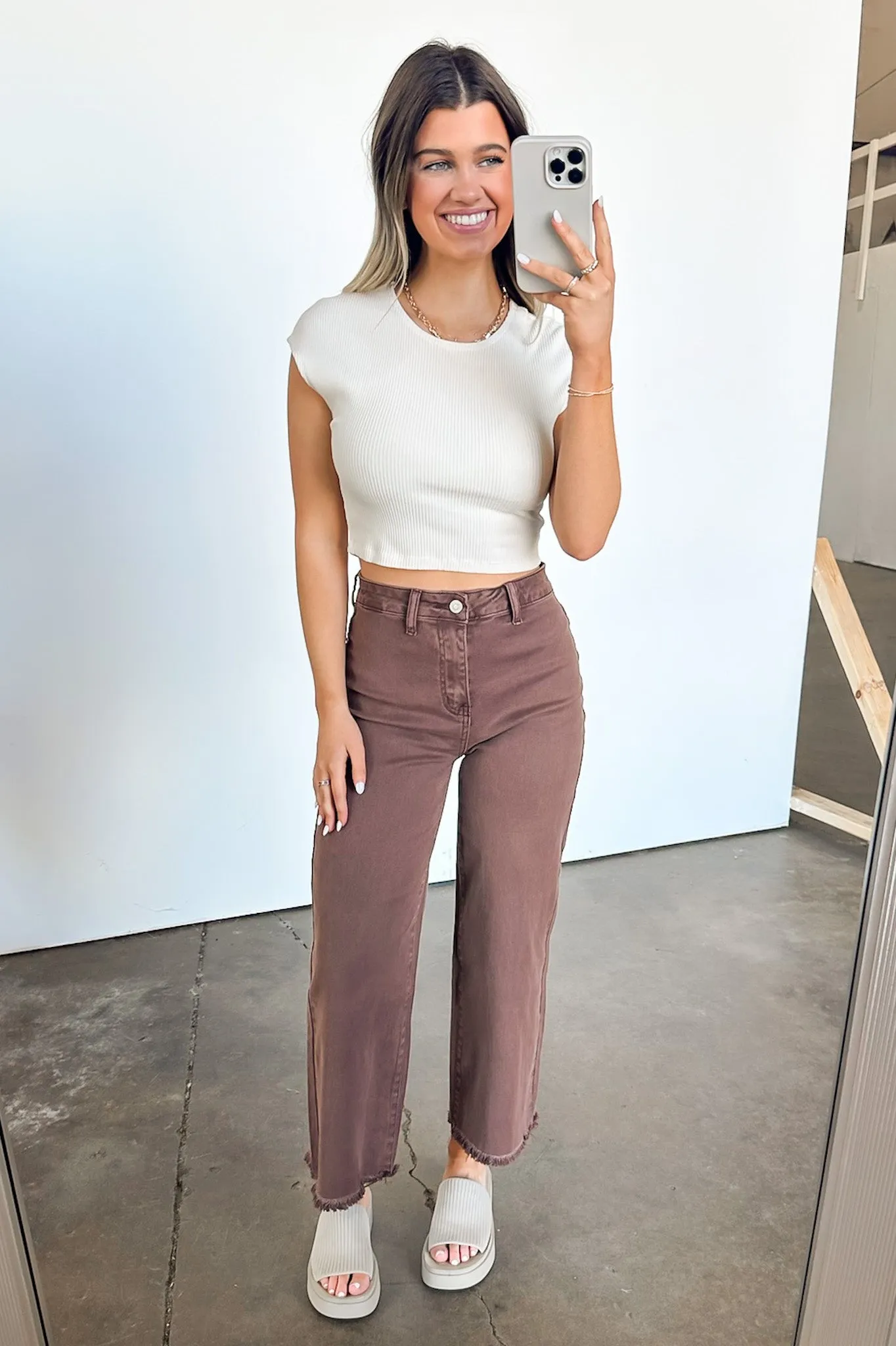 Lorellah High Rise Frayed Hem Straight Leg Jeans - FINAL SALE
