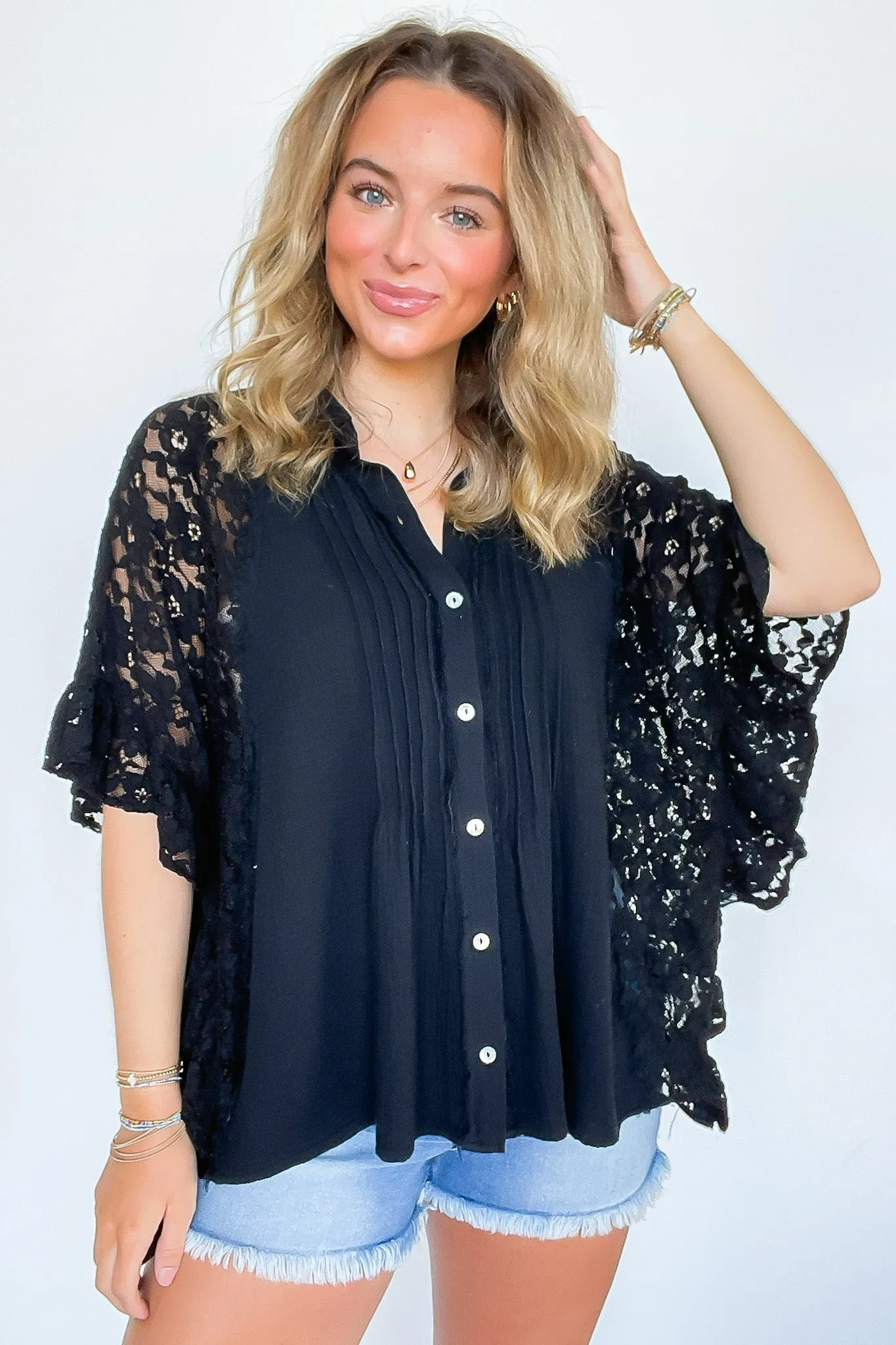 Love Interest Lace Button Down Top