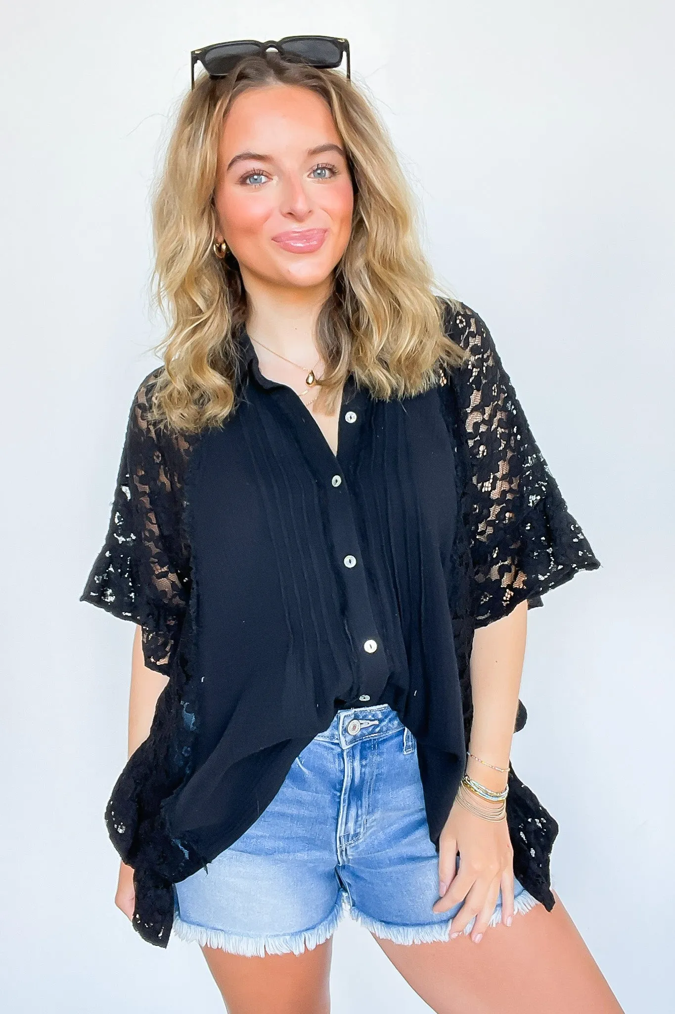 Love Interest Lace Button Down Top
