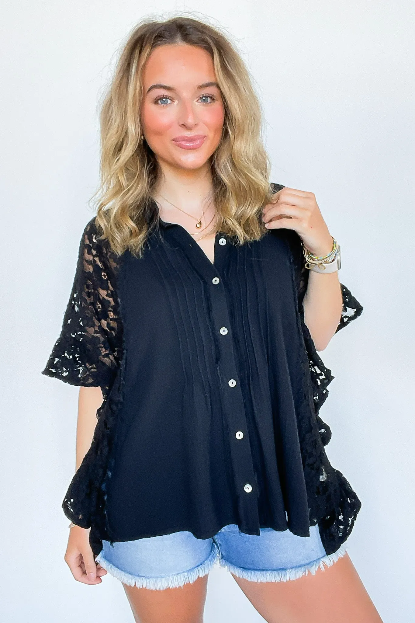 Love Interest Lace Button Down Top