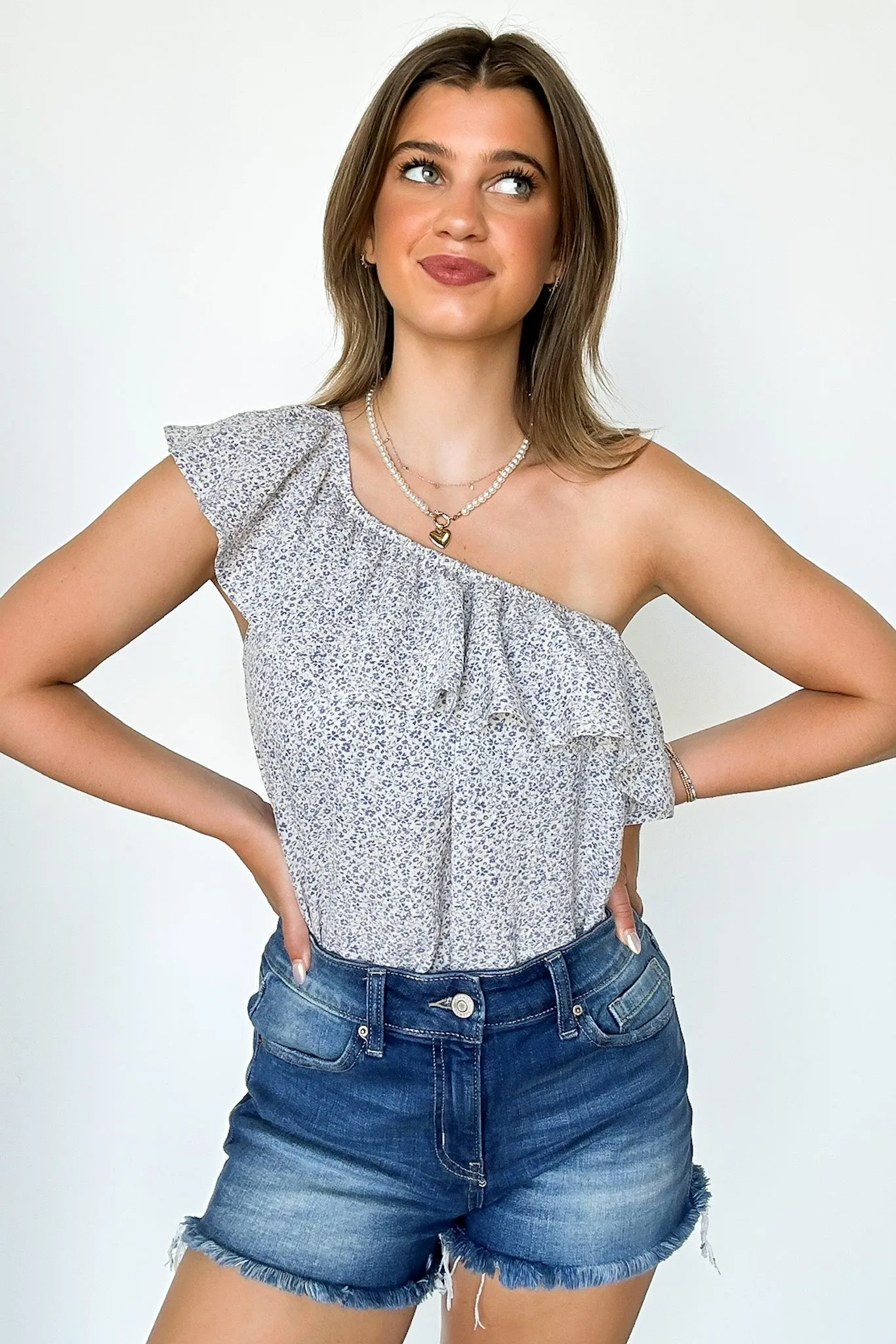 Lovely Intent Floral Ruffle One Shoulder Bodysuit - FINAL SALE