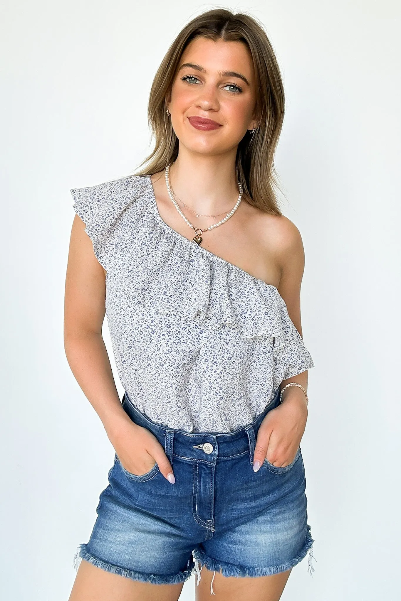 Lovely Intent Floral Ruffle One Shoulder Bodysuit - FINAL SALE