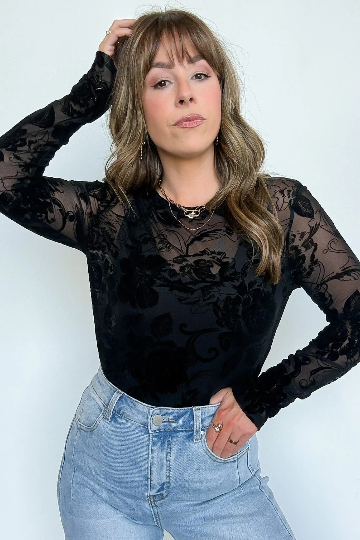 Lovely Silhouette Floral Lace Mesh Top - FINAL SALE