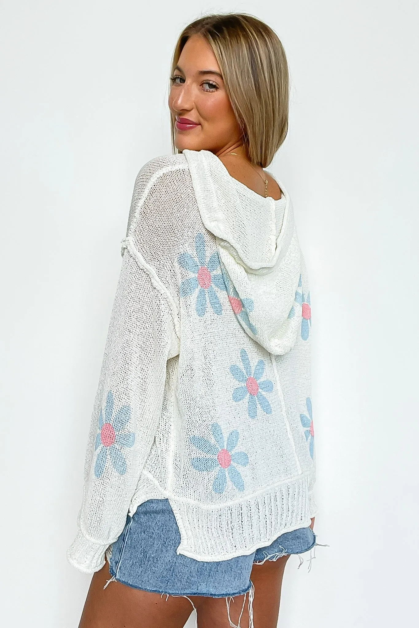 Lucia Floral Knit Hooded Sweater