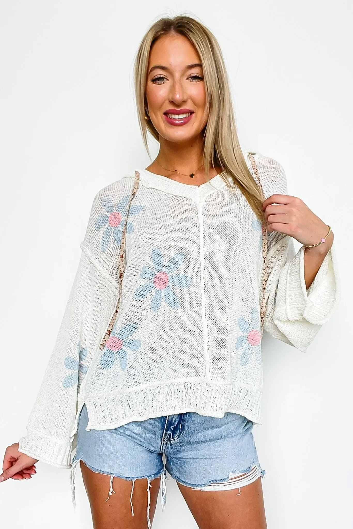 Lucia Floral Knit Hooded Sweater