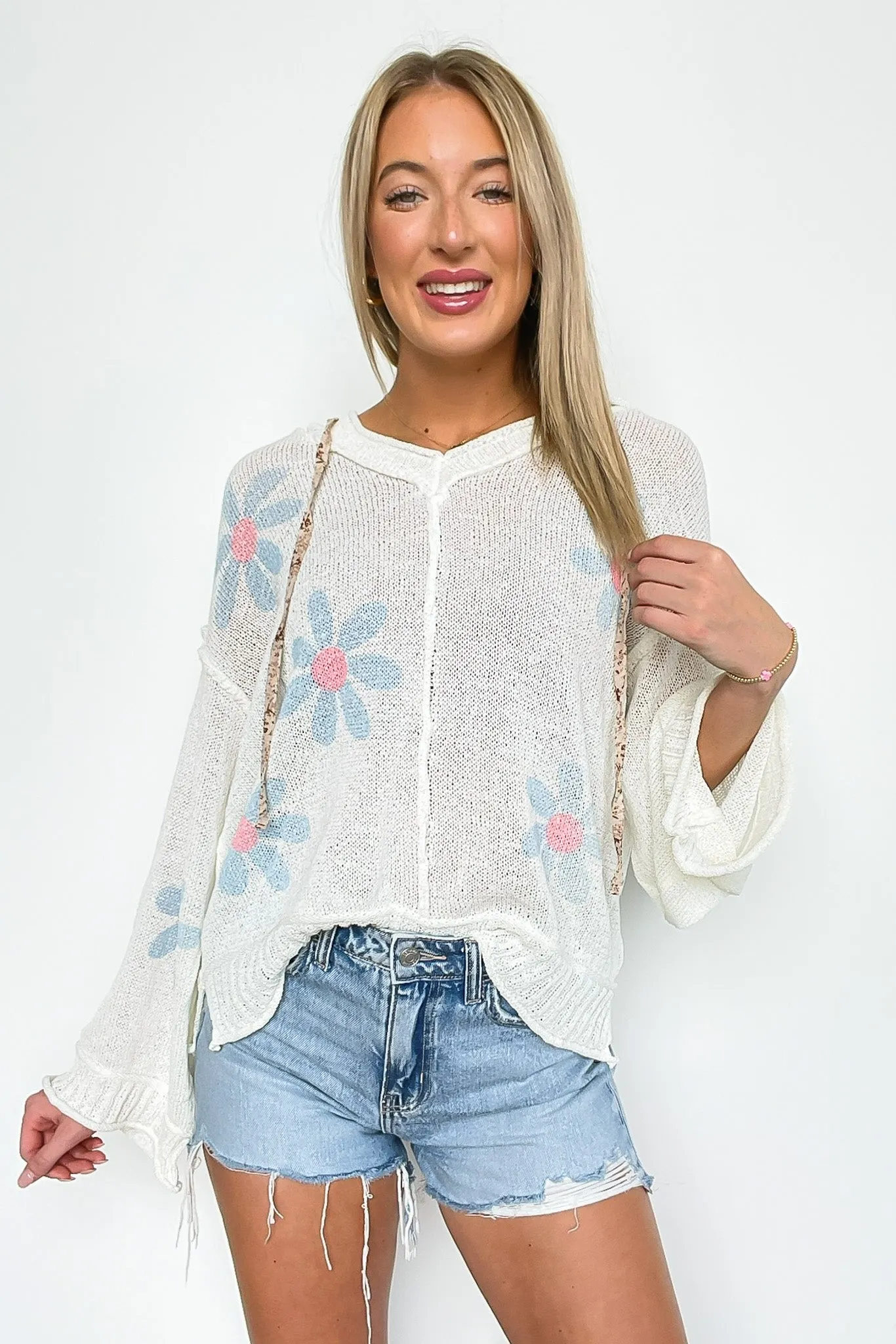 Lucia Floral Knit Hooded Sweater