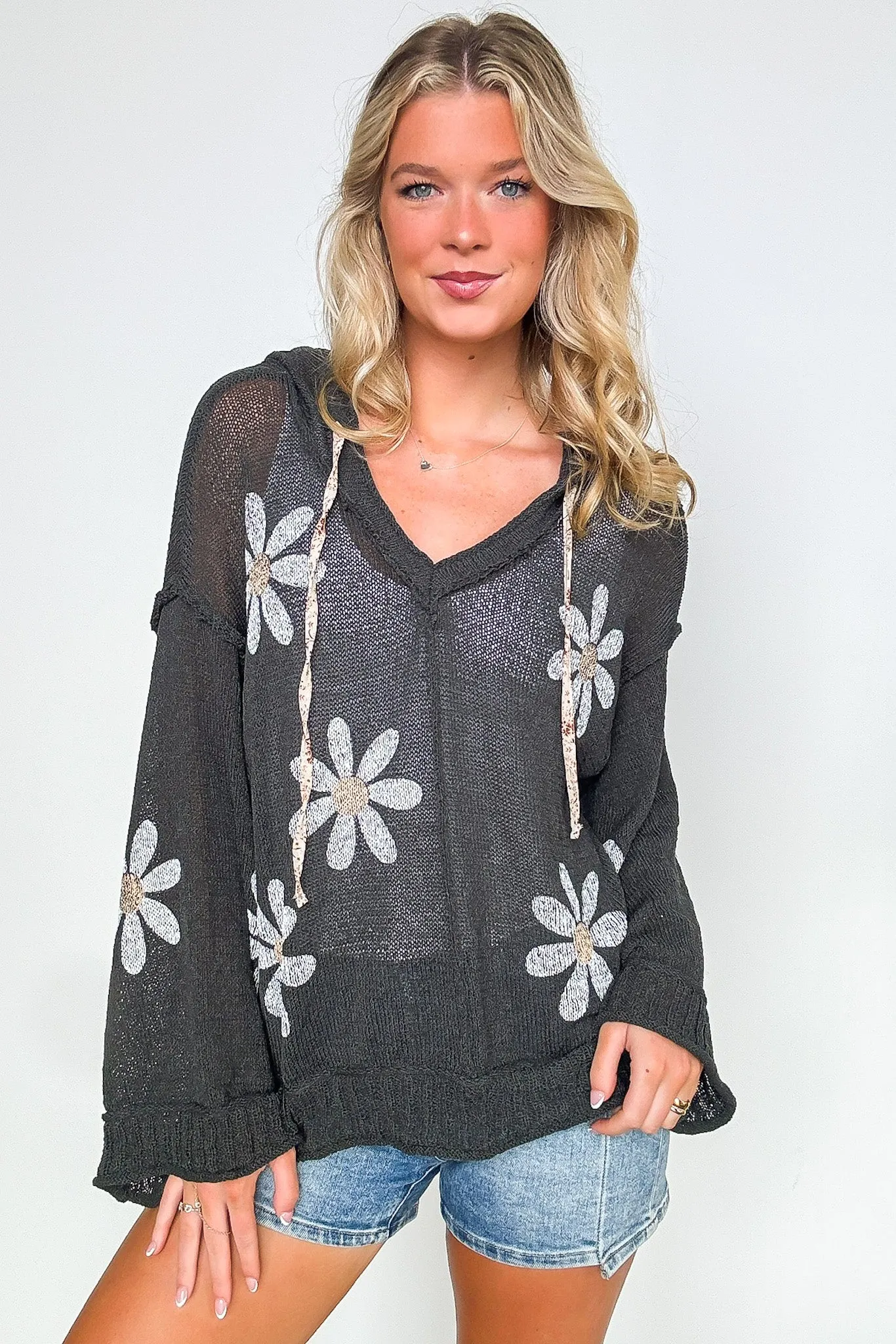 Lucia Floral Knit Hooded Sweater