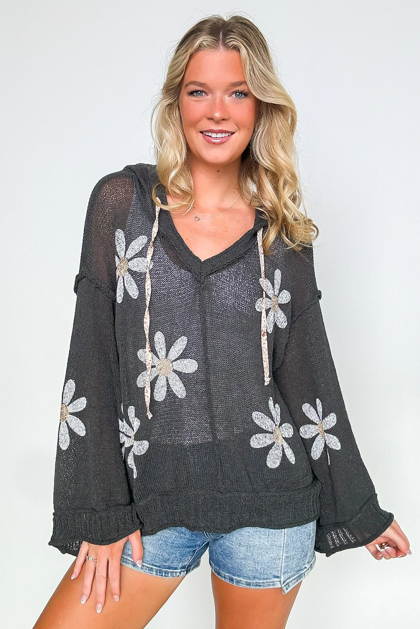 Lucia Floral Knit Hooded Sweater