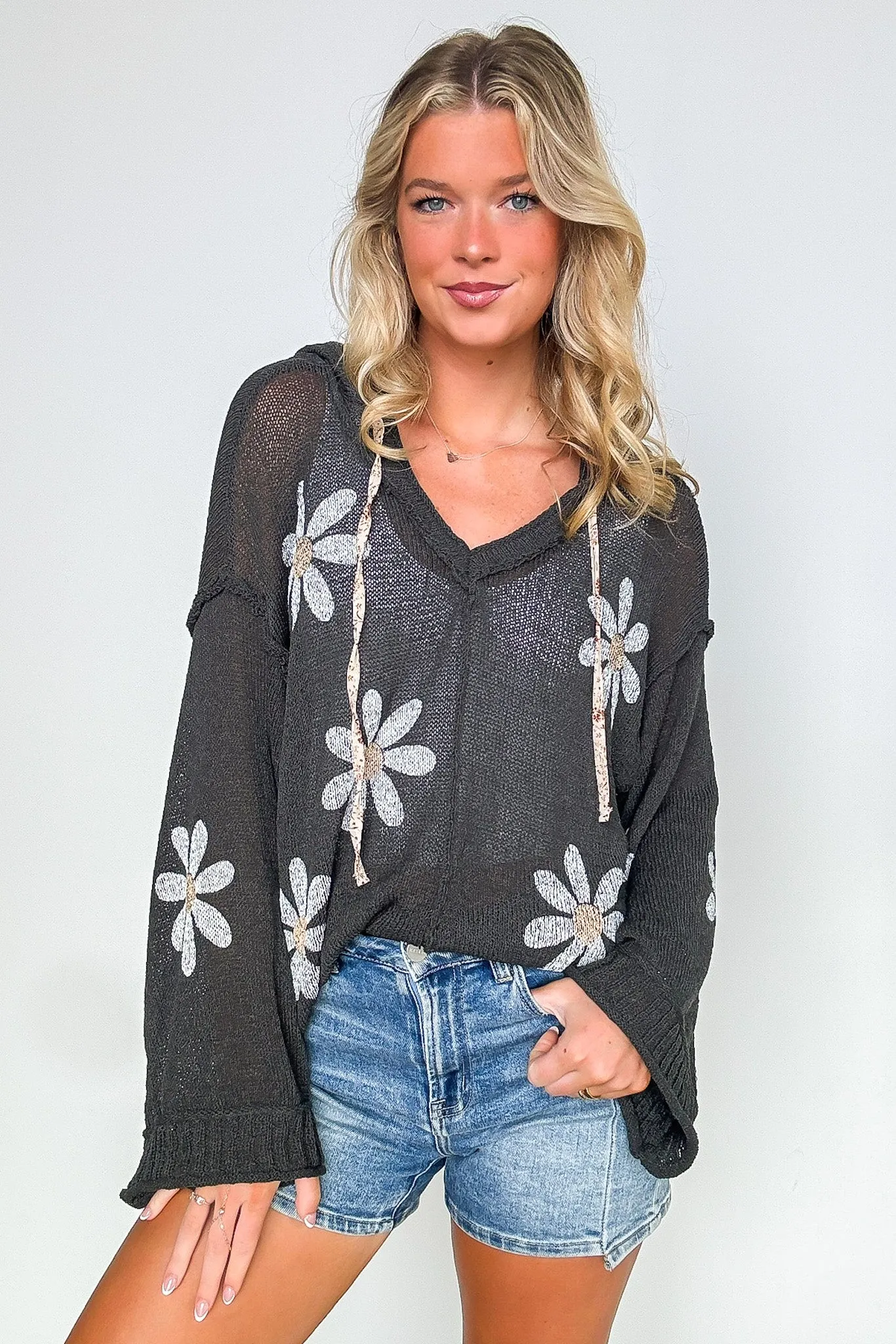 Lucia Floral Knit Hooded Sweater