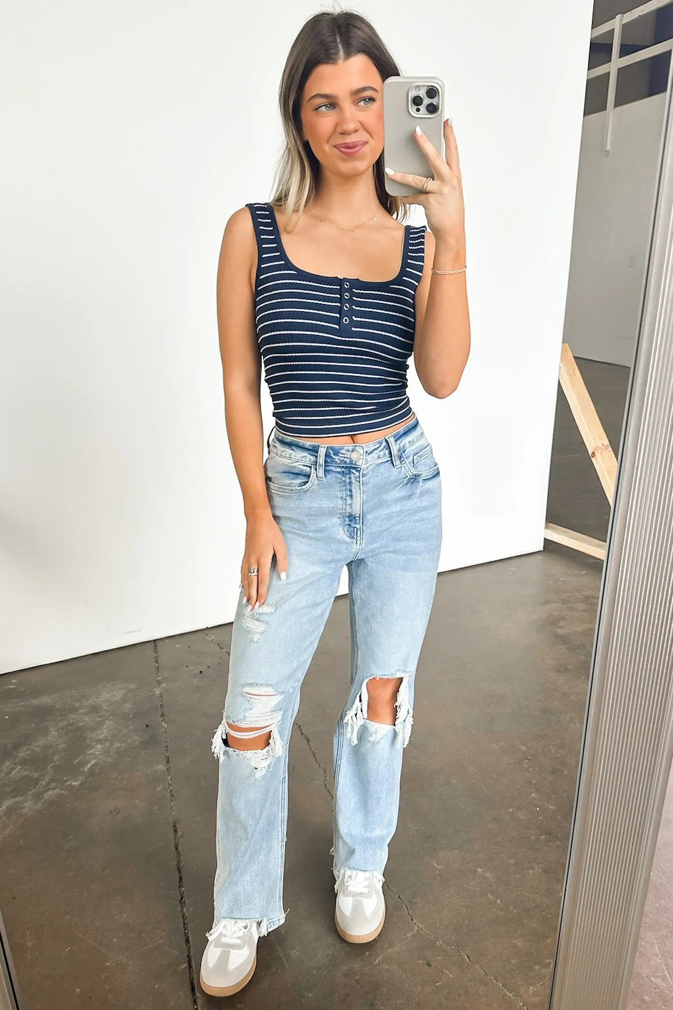 Lydiah Striped Button Tank Top - FINAL SALE