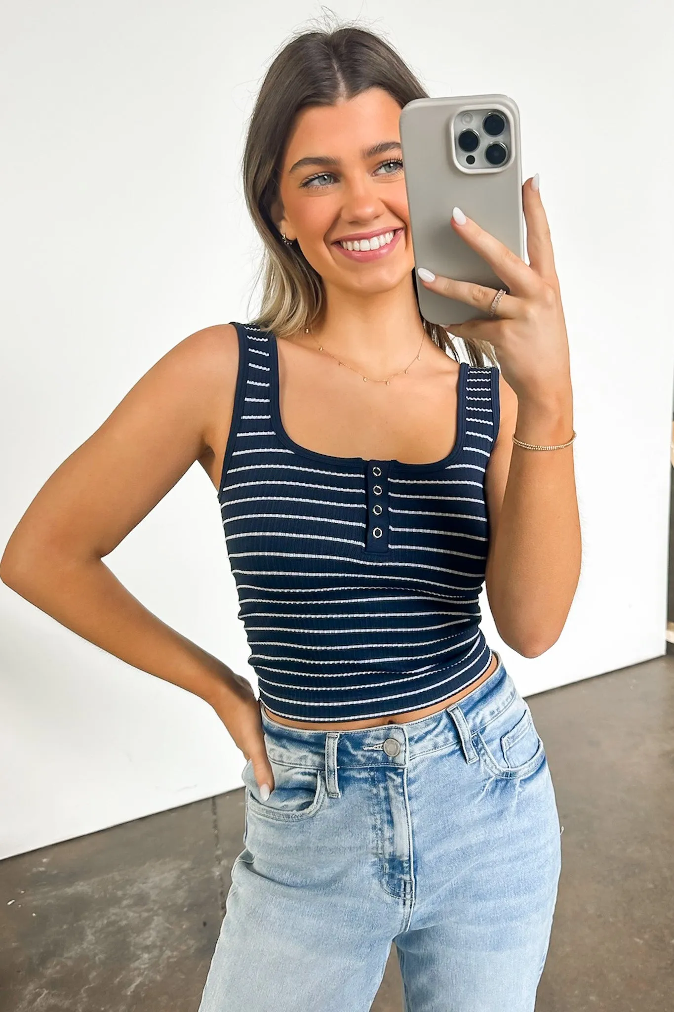 Lydiah Striped Button Tank Top - FINAL SALE