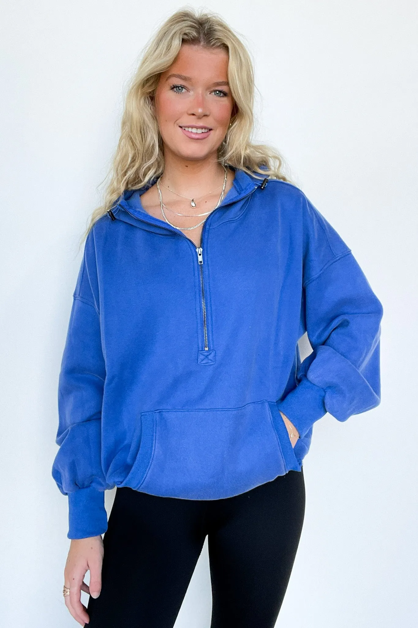 Maci Elastic Hem Half Zip Hooded Pullover - FINAL SALE