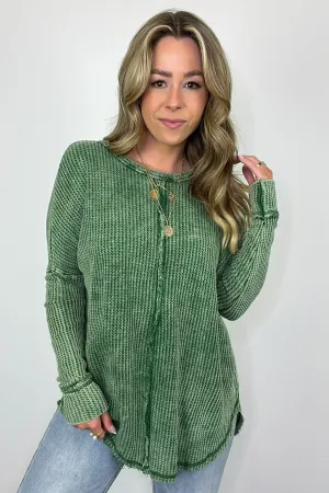 Marbella Mineral Washed Waffle Knit Long Sleeve Top - BACK IN STOCK