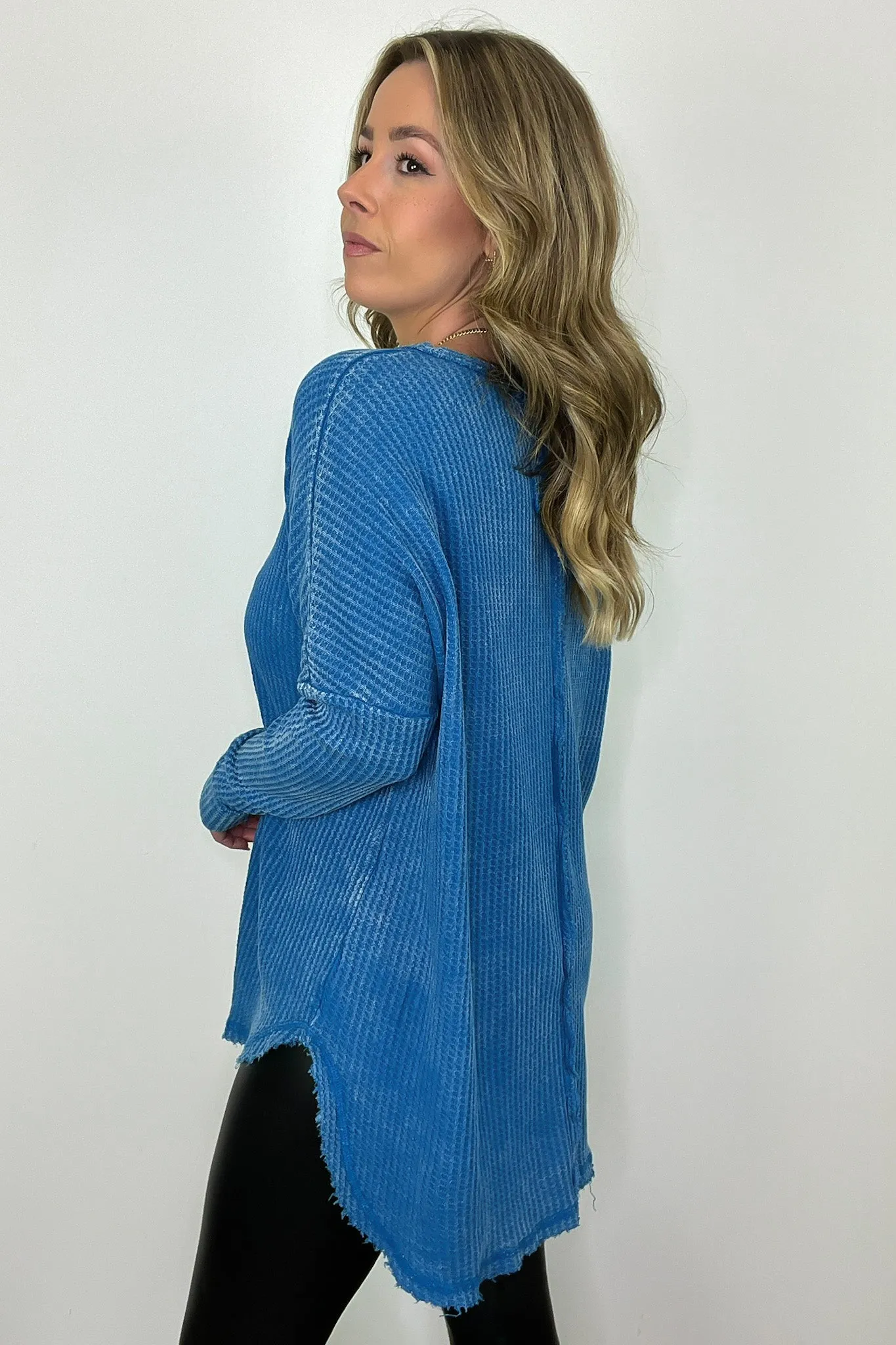 Marbella Mineral Washed Waffle Knit Long Sleeve Top - BACK IN STOCK