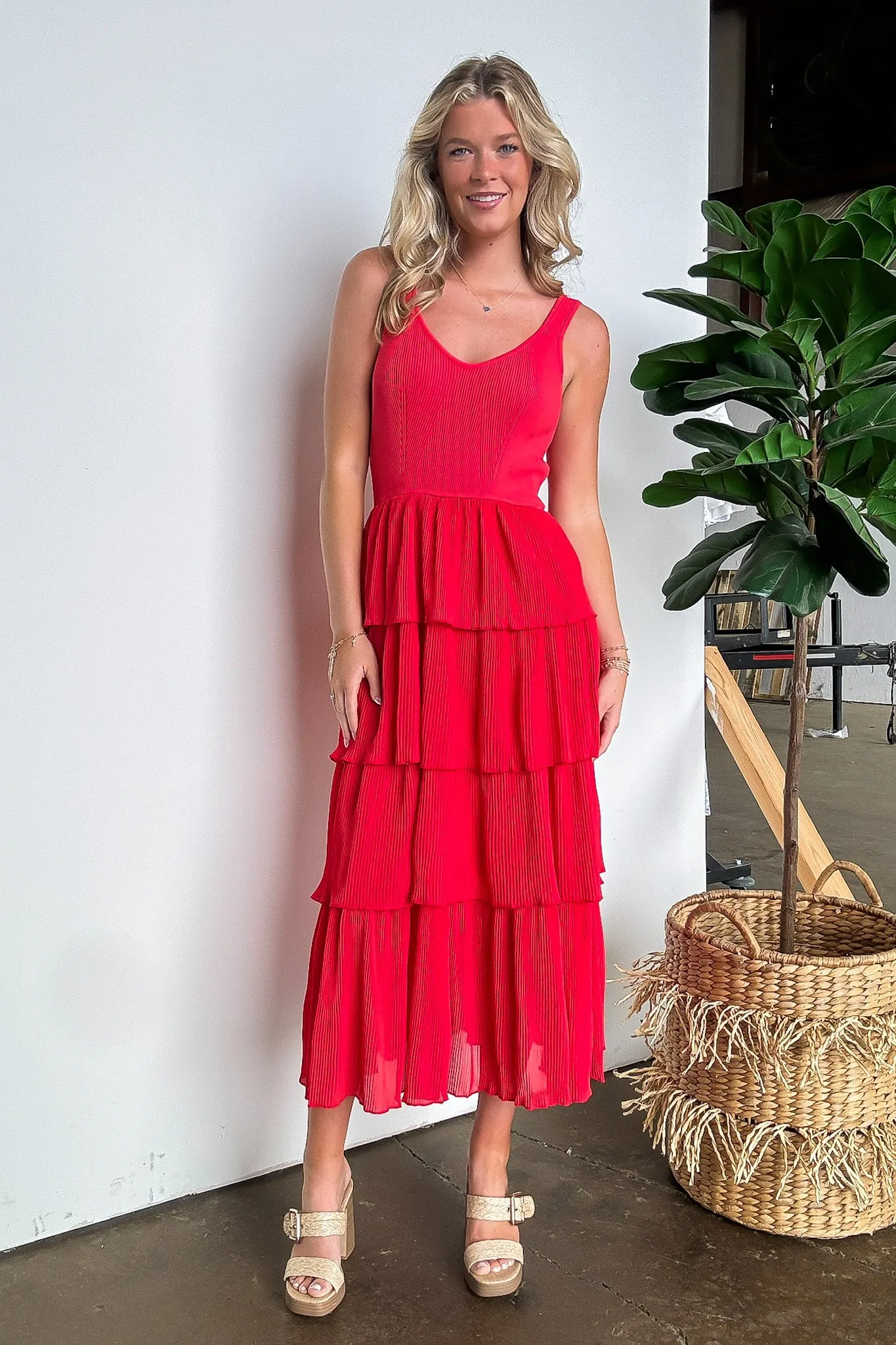 Marinette Pleated Tiered Midi Dress