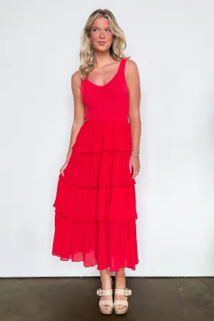 Marinette Pleated Tiered Midi Dress
