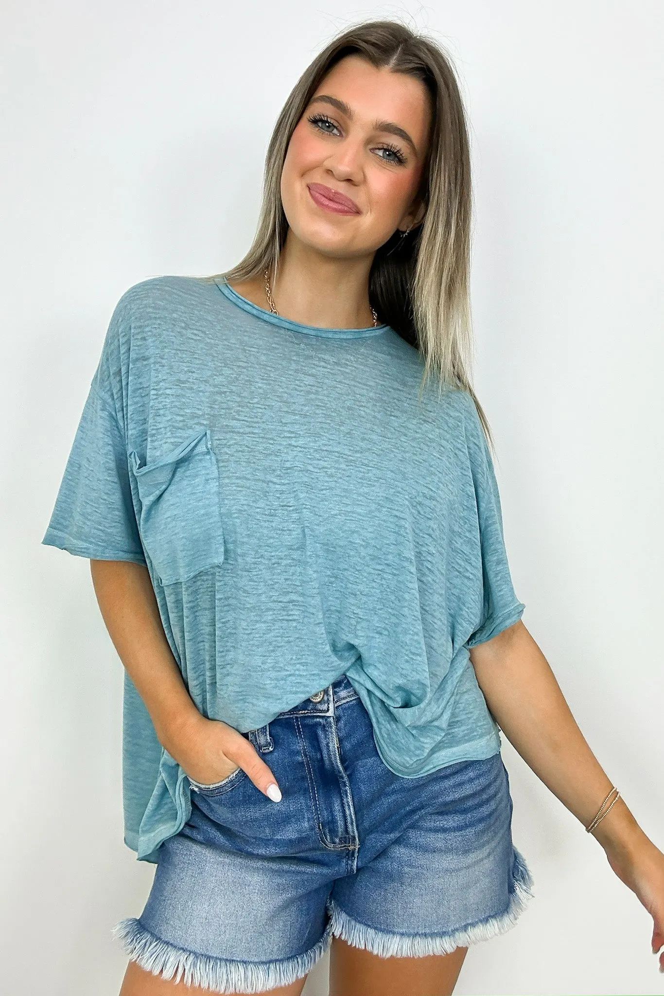 Marisol Burnout Wash Oversized Pocket Top - BACK IN STOCK